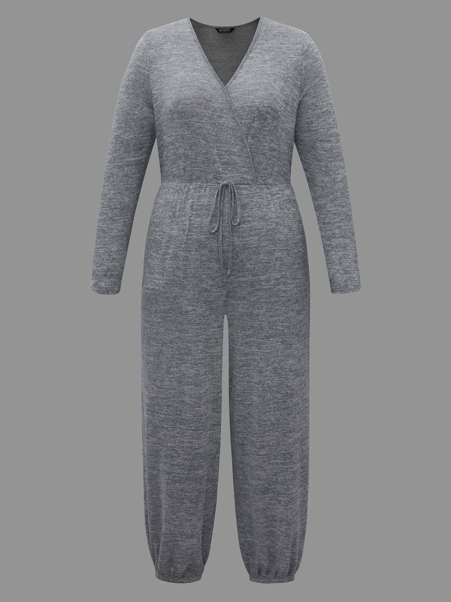Elastic Waist Overlap Collar Lounge Jumpsuit - Image 25