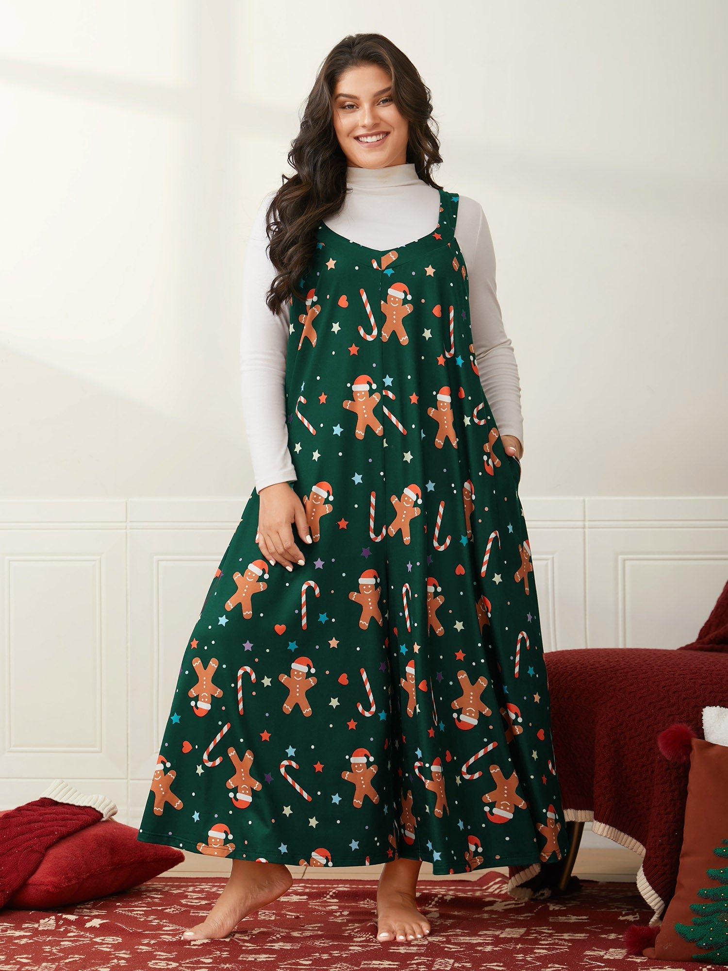 Festive Knit Print U Neck Lounge Jumpsuit