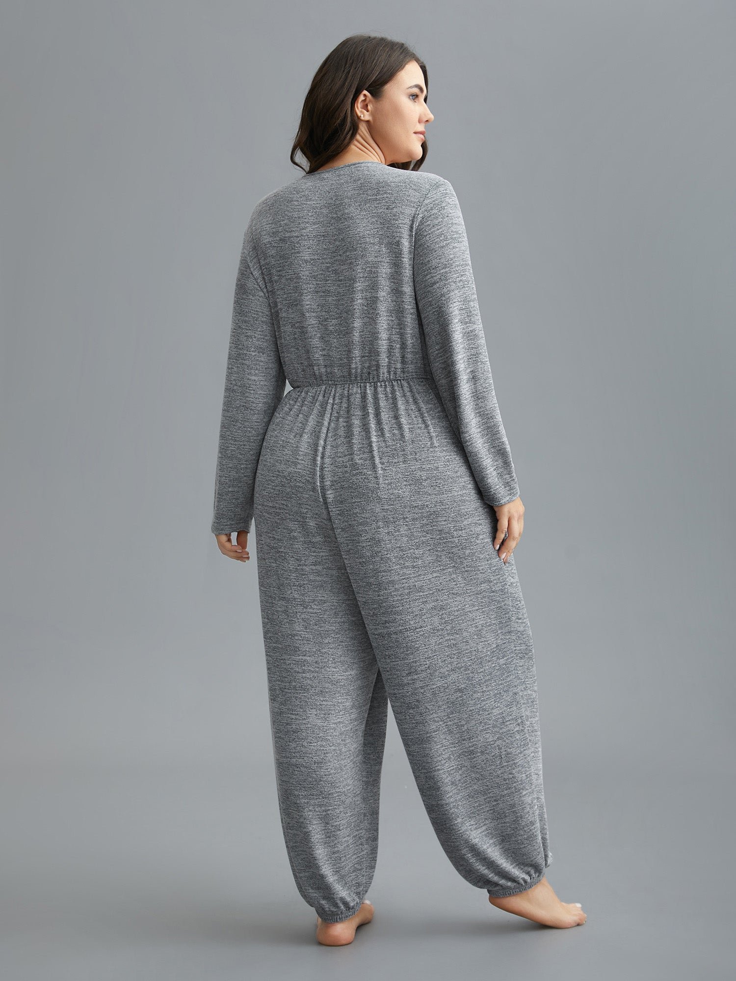 Elastic Waist Overlap Collar Lounge Jumpsuit - Image 22