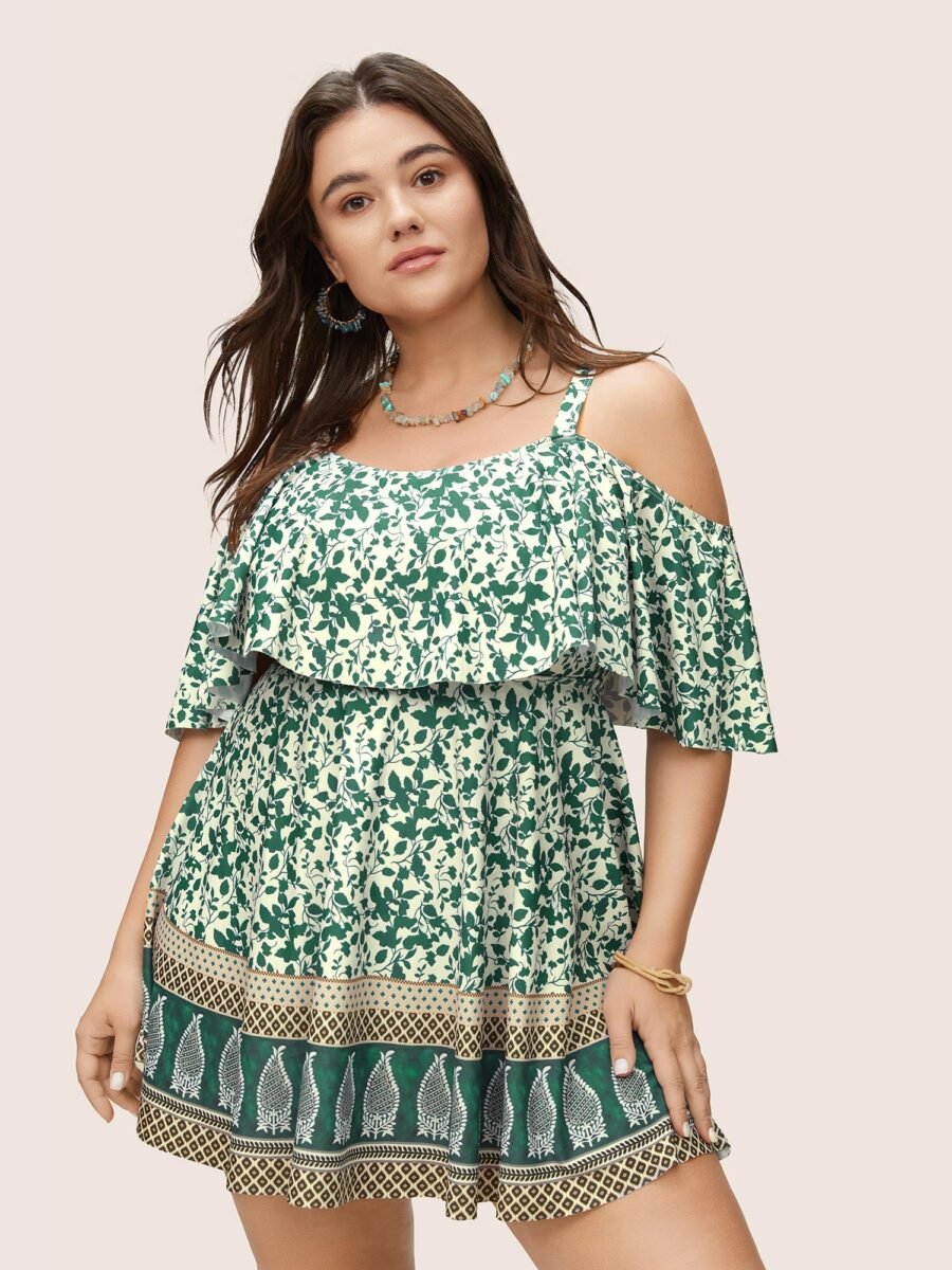Bandana Print Cold Shoulder Swim Dress - Image 9