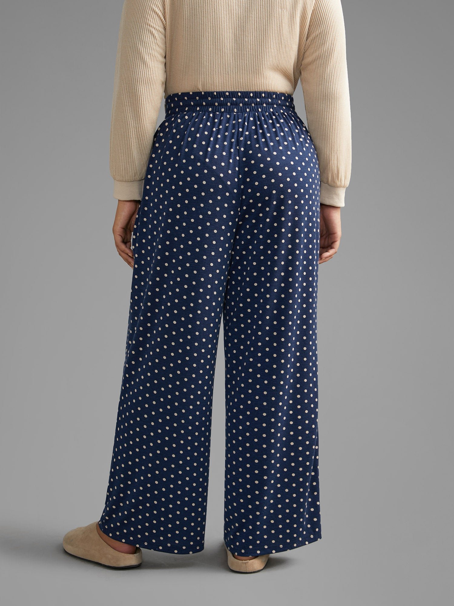 Polka Dot Drawstring Elastic Waist Lounge Bottoms - Image 3