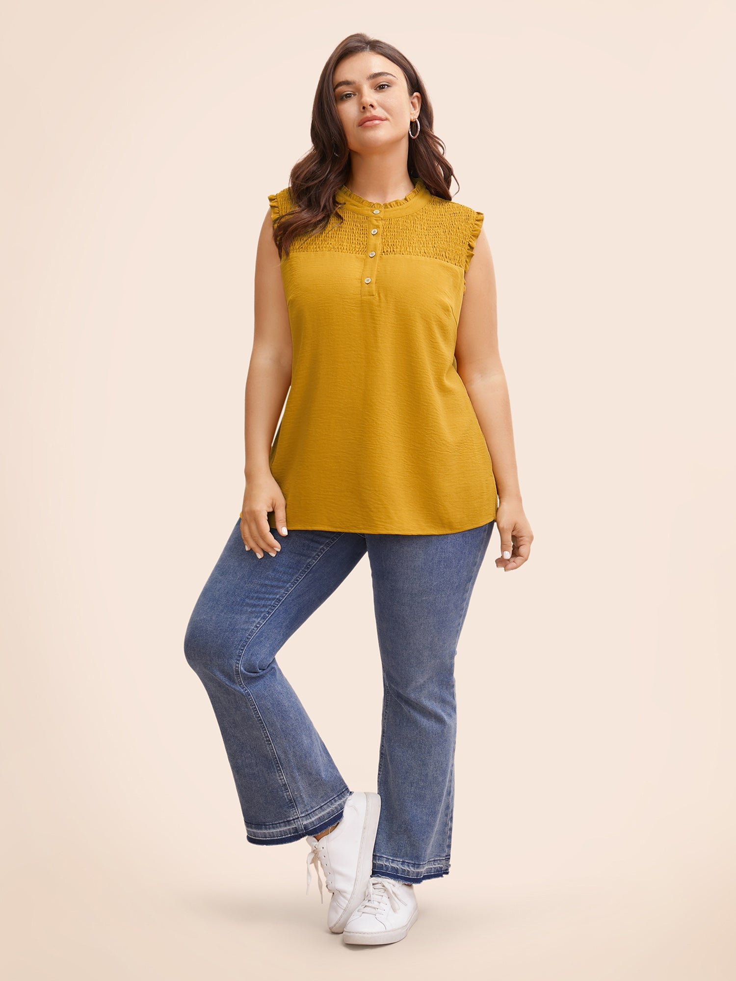 Ruffle Trim Shirred Split Hem Tank Top - Image 2