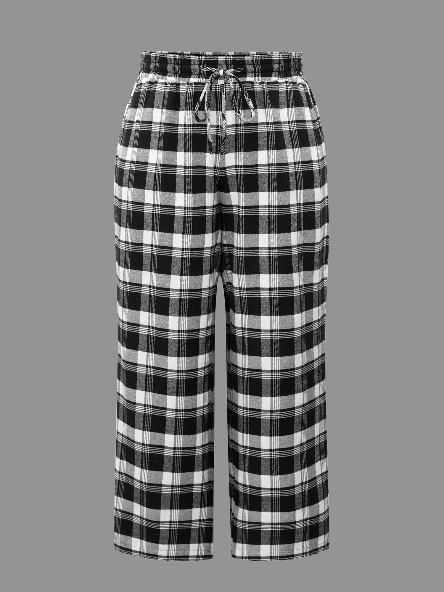Plaid Drawstring Elastic Waist Lounge Bottoms - Image 8
