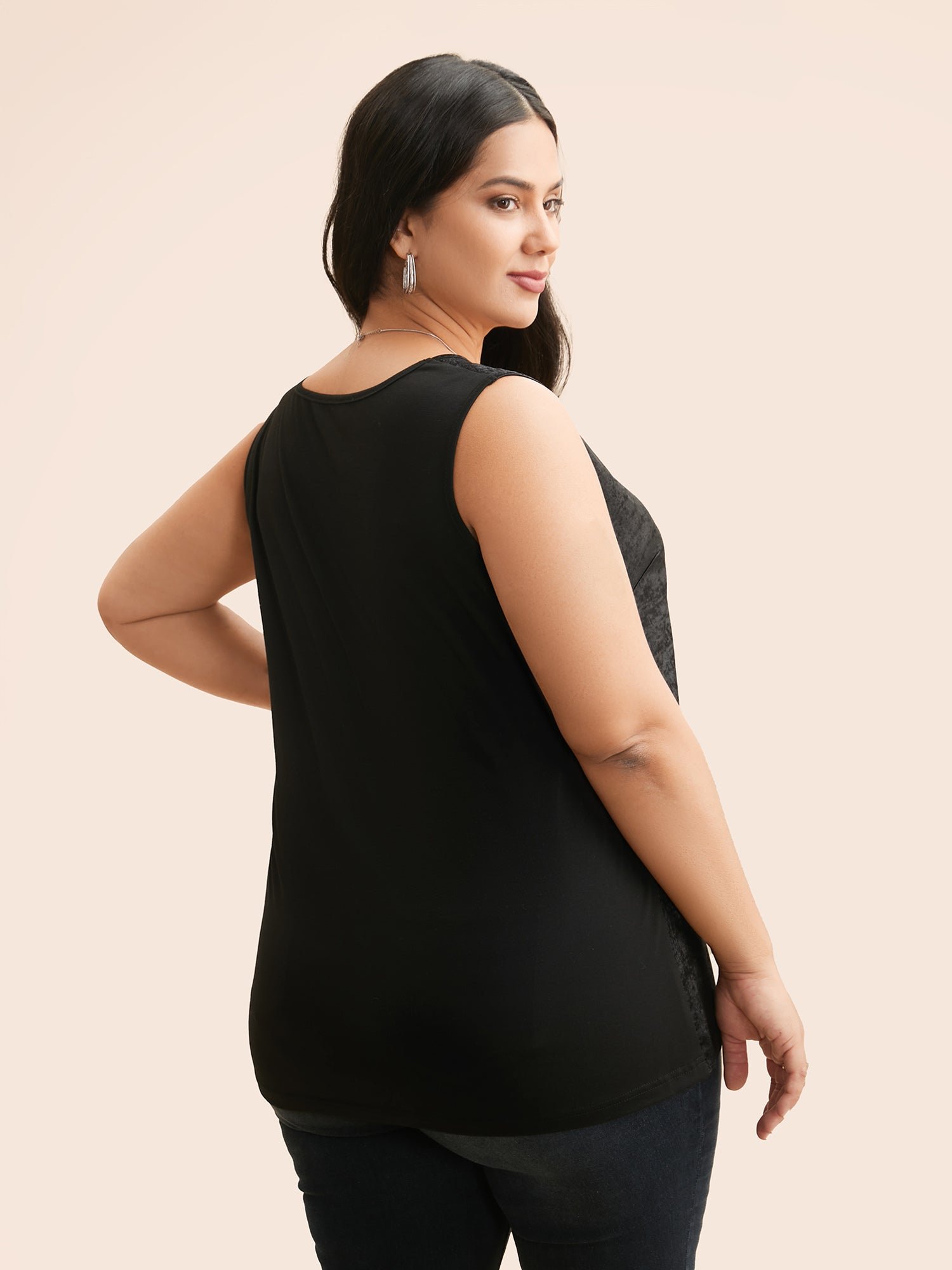 V Neck Metal Texture Patchwork Tank Top - Image 4