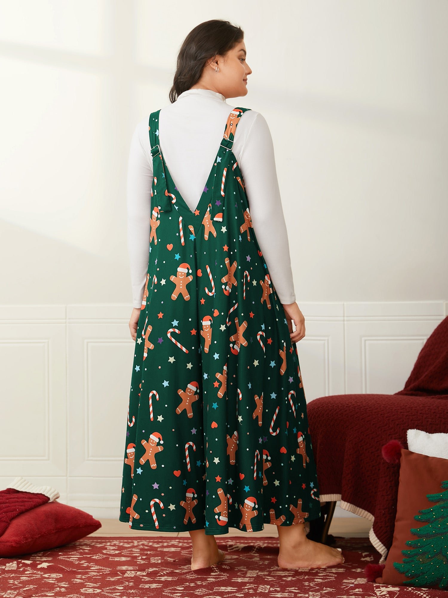 Festive Knit Print U Neck Lounge Jumpsuit - Image 4