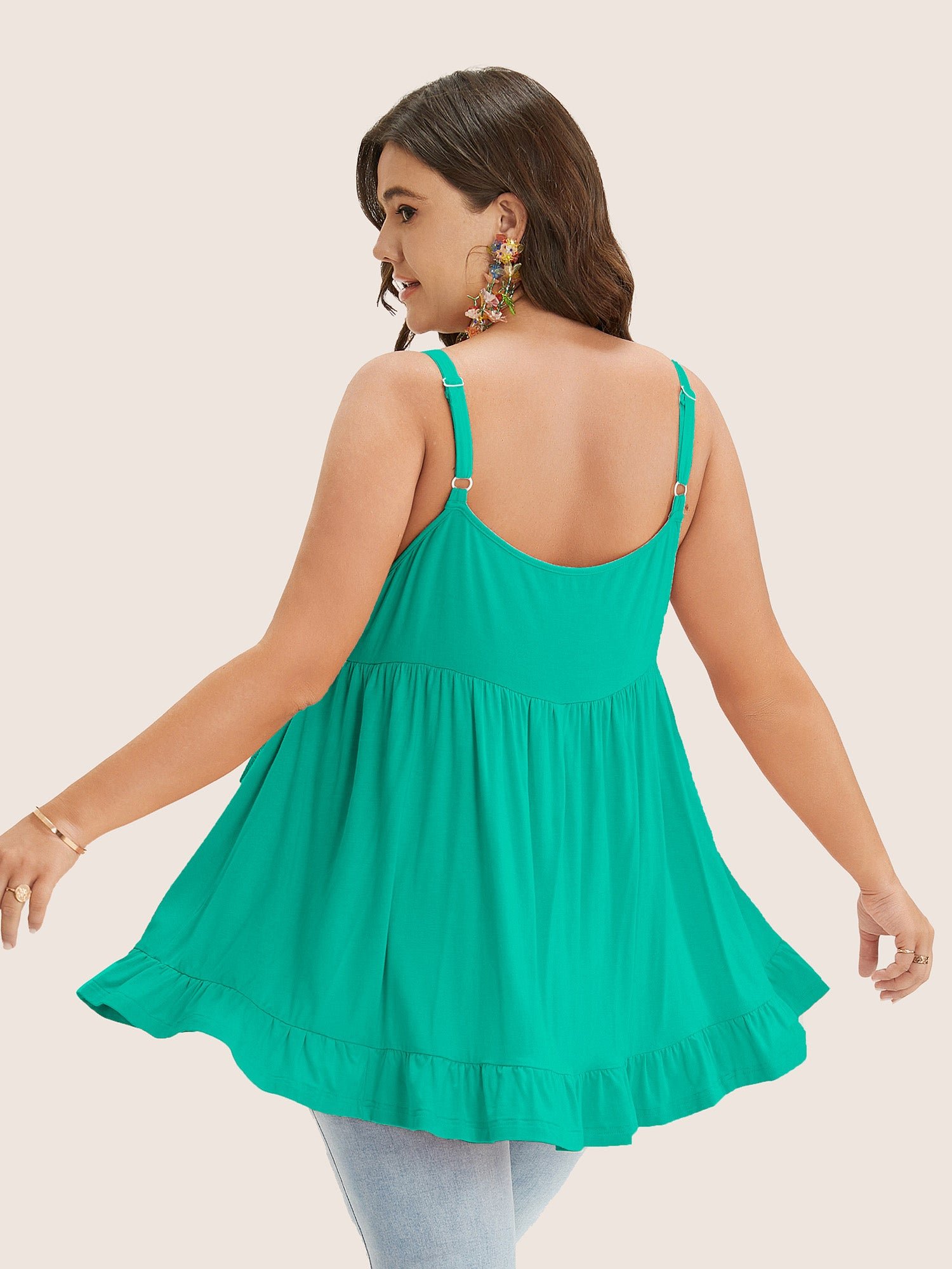 Plain Contrast Lace Ruffle Hem Cami Top - Image 13