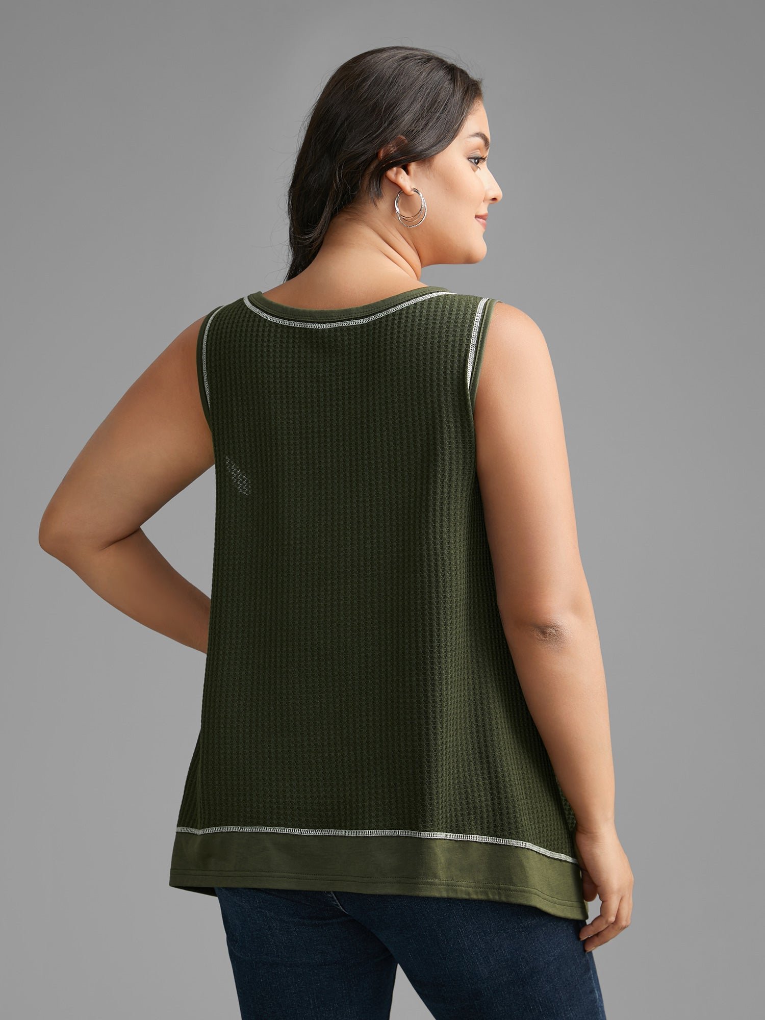 Waffle Knit Patchwork Topstitching Tank Top - Image 5