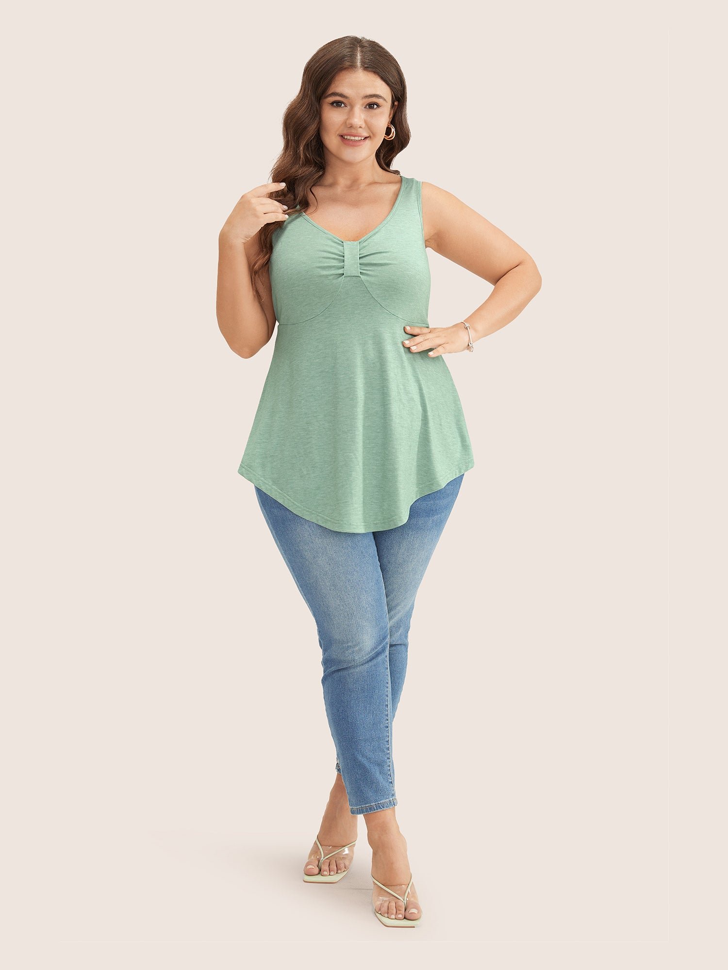 Solid Ruched Detail Asymmetrical Hem Tank Top - Image 6