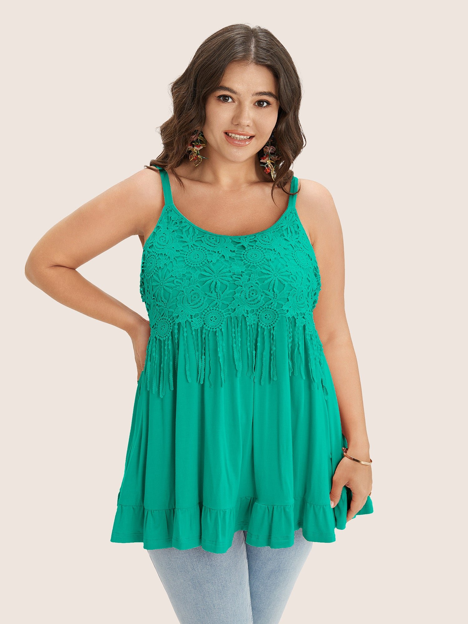 Plain Contrast Lace Ruffle Hem Cami Top - Image 11