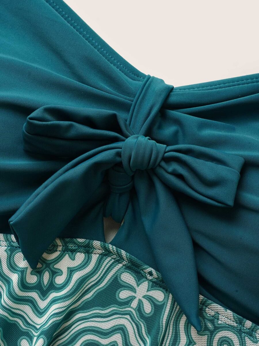 Boho Print Patchwork Tie Knot Gathered Swim Dress - Image 9