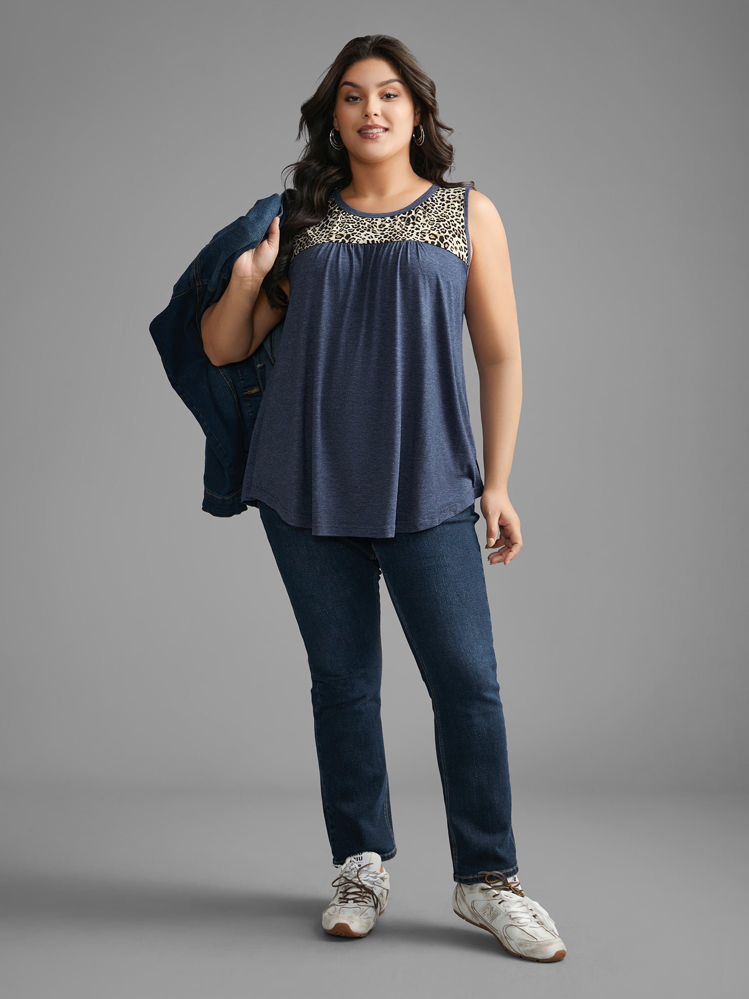 Leopard Print Patchwork Gathered Tank Top - Image 5