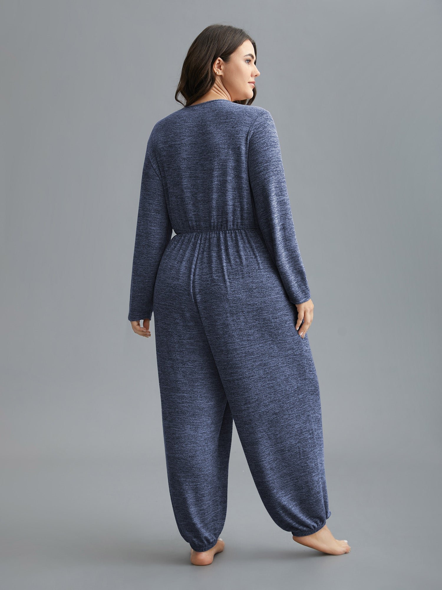 Elastic Waist Overlap Collar Lounge Jumpsuit - Image 16
