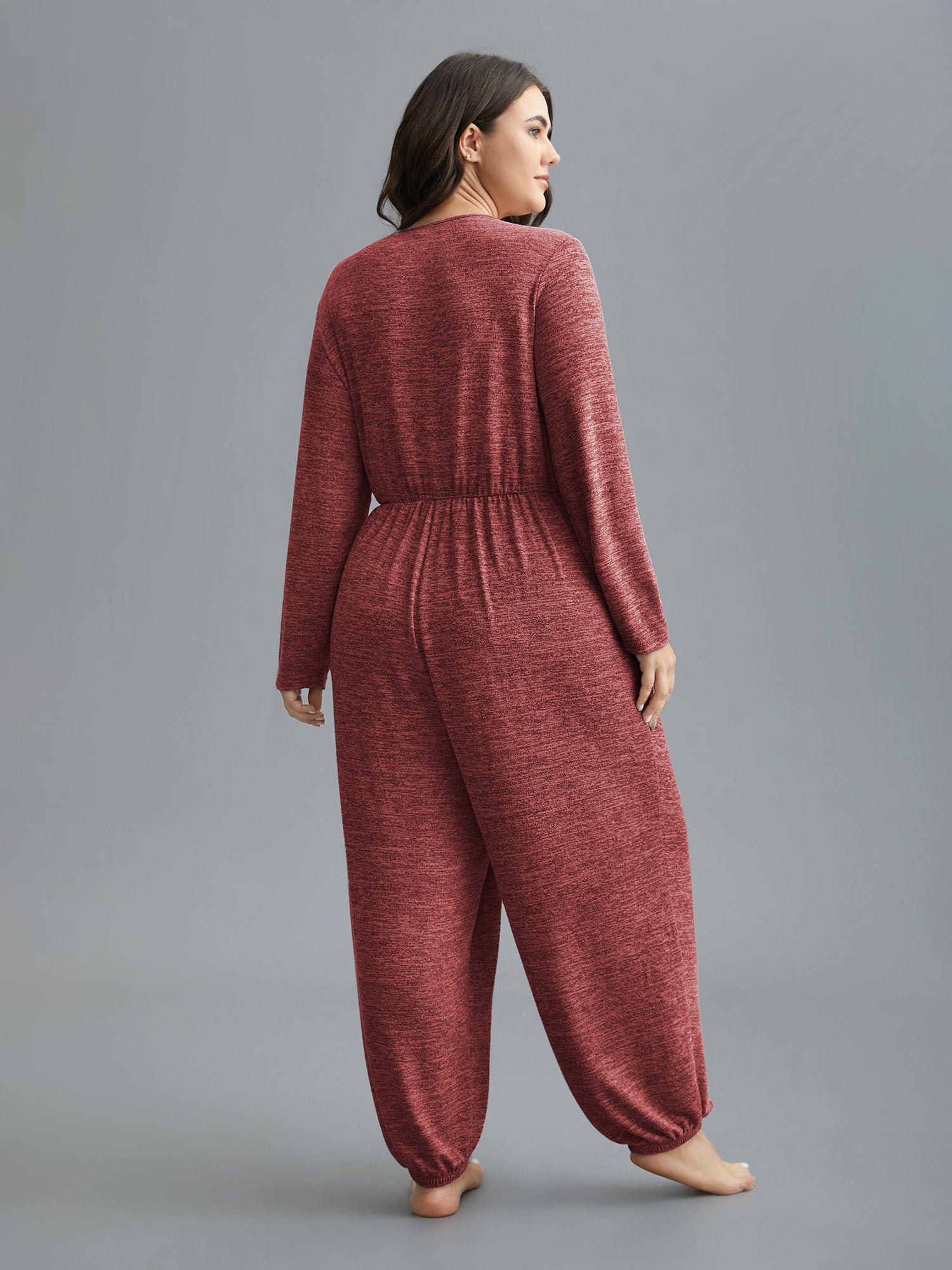 Elastic Waist Overlap Collar Lounge Jumpsuit - Image 35