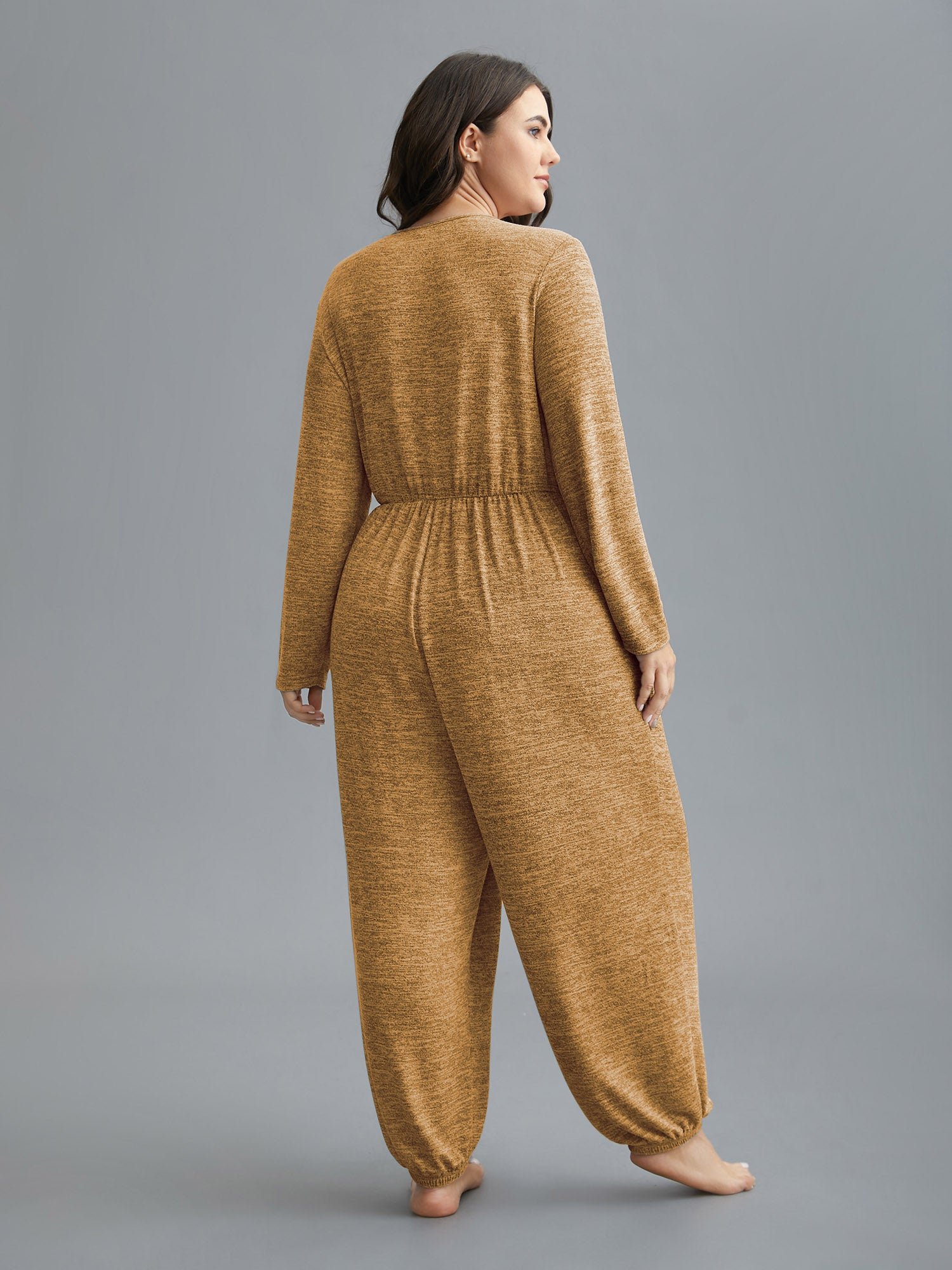 Elastic Waist Overlap Collar Lounge Jumpsuit - Image 59
