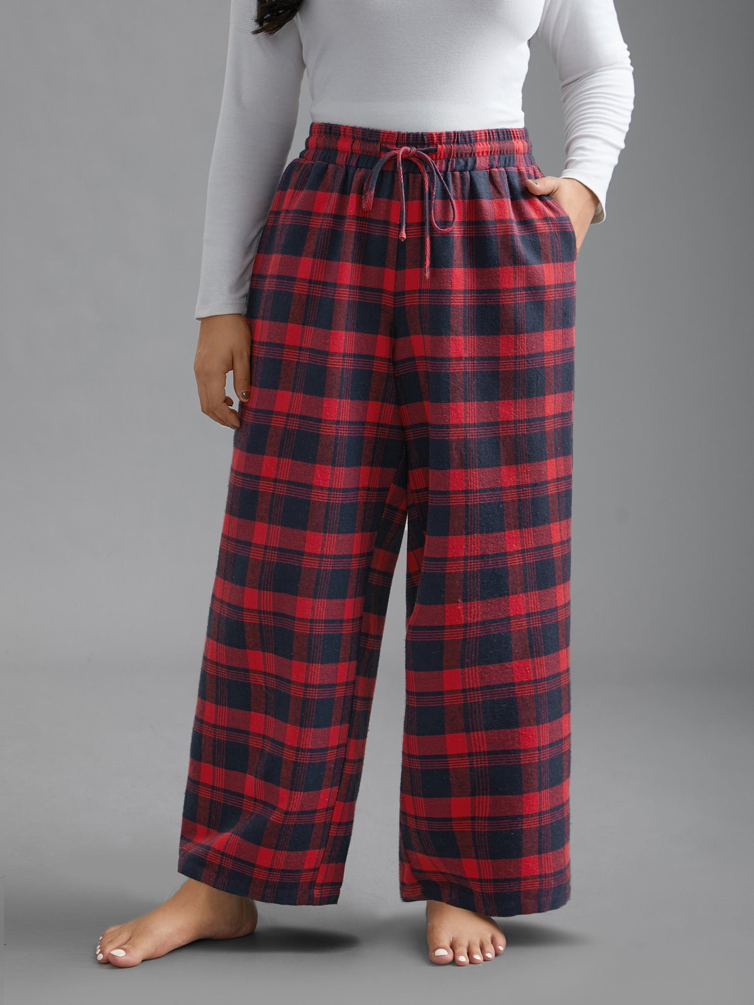 Plaid Drawstring Elastic Waist Lounge Bottoms - Image 10