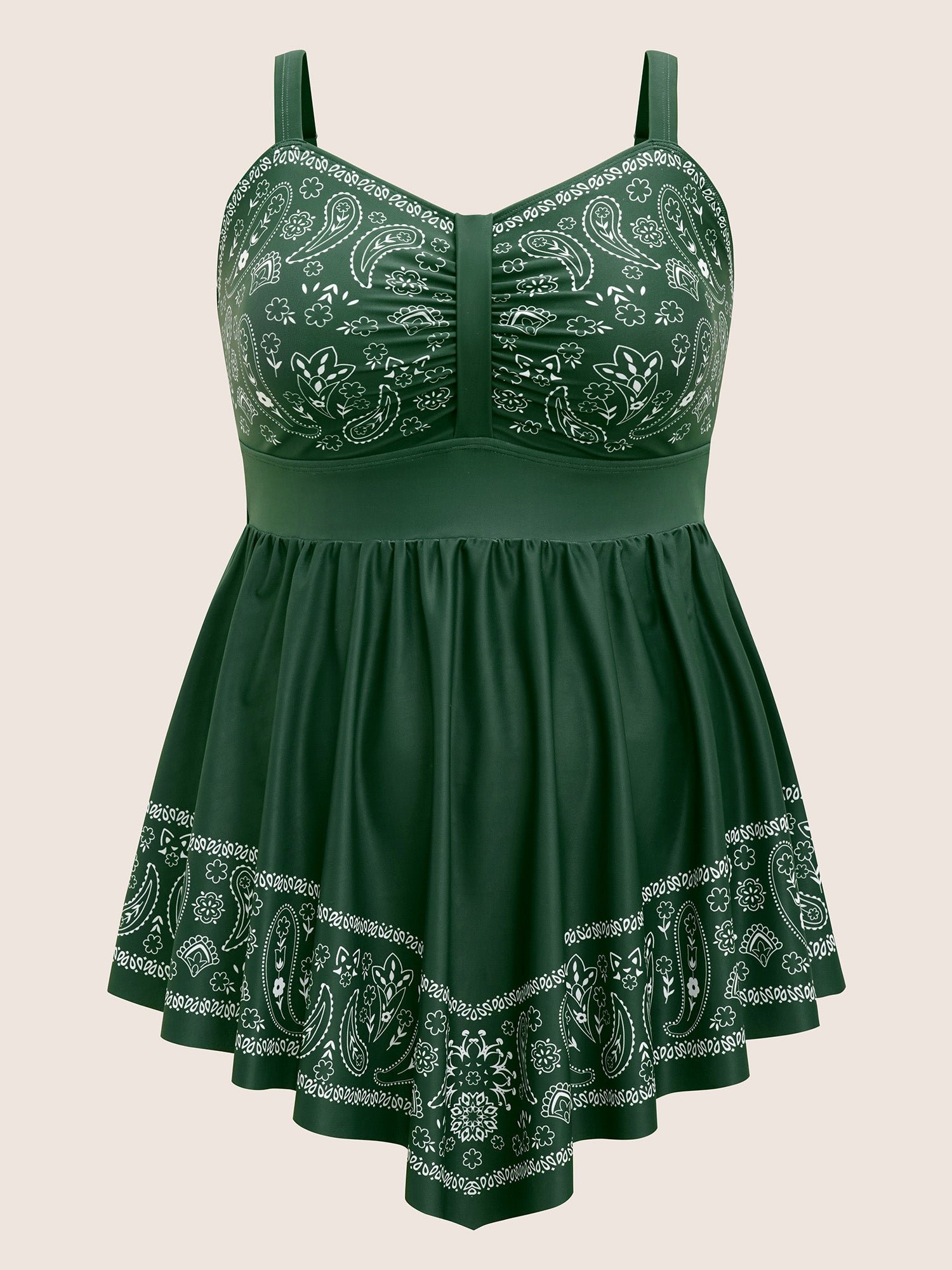 Paisley Print Ruched Adjustable Straps Swim Dress - Image 10