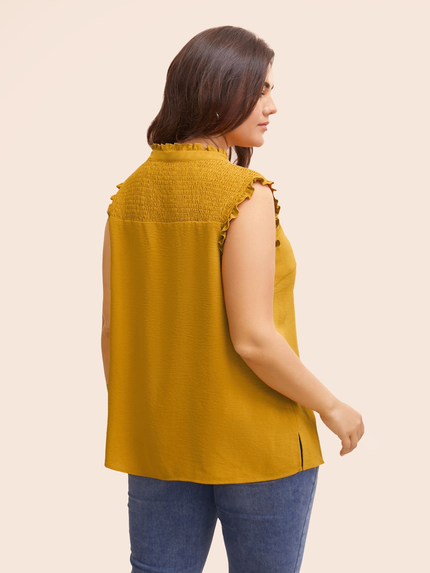 Ruffle Trim Shirred Split Hem Tank Top - Image 4