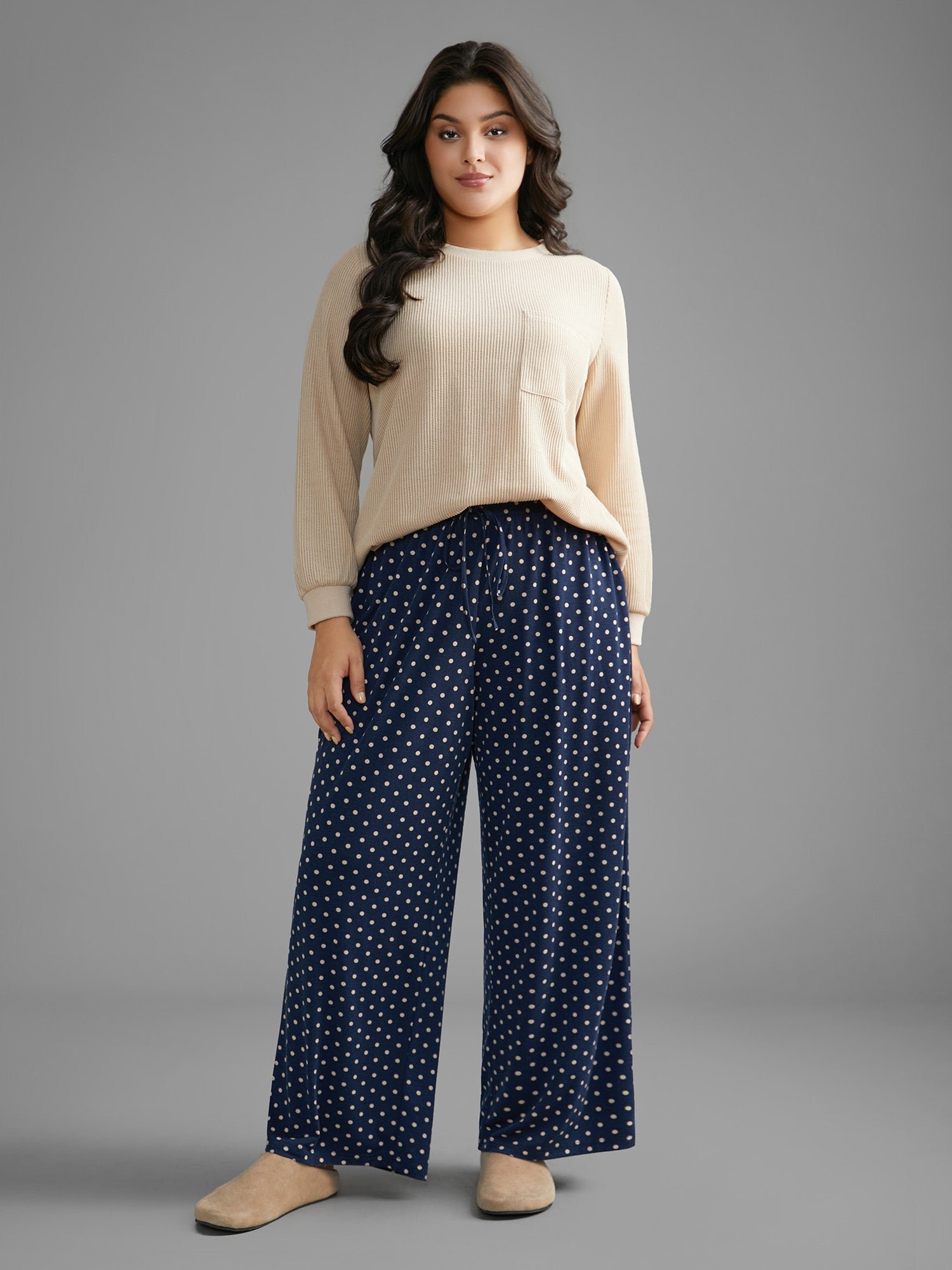 Polka Dot Drawstring Elastic Waist Lounge Bottoms - Image 2