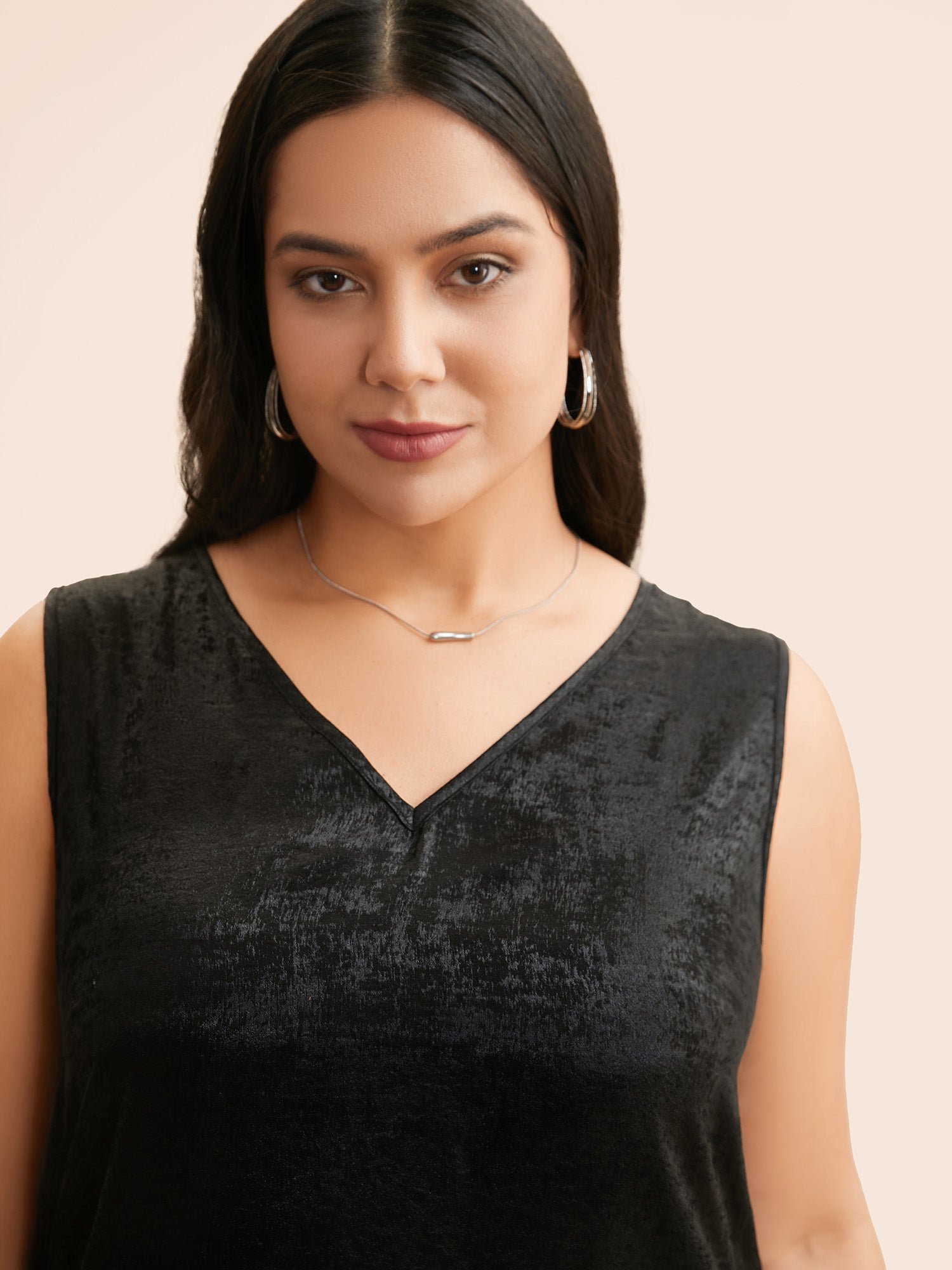 V Neck Metal Texture Patchwork Tank Top - Image 3