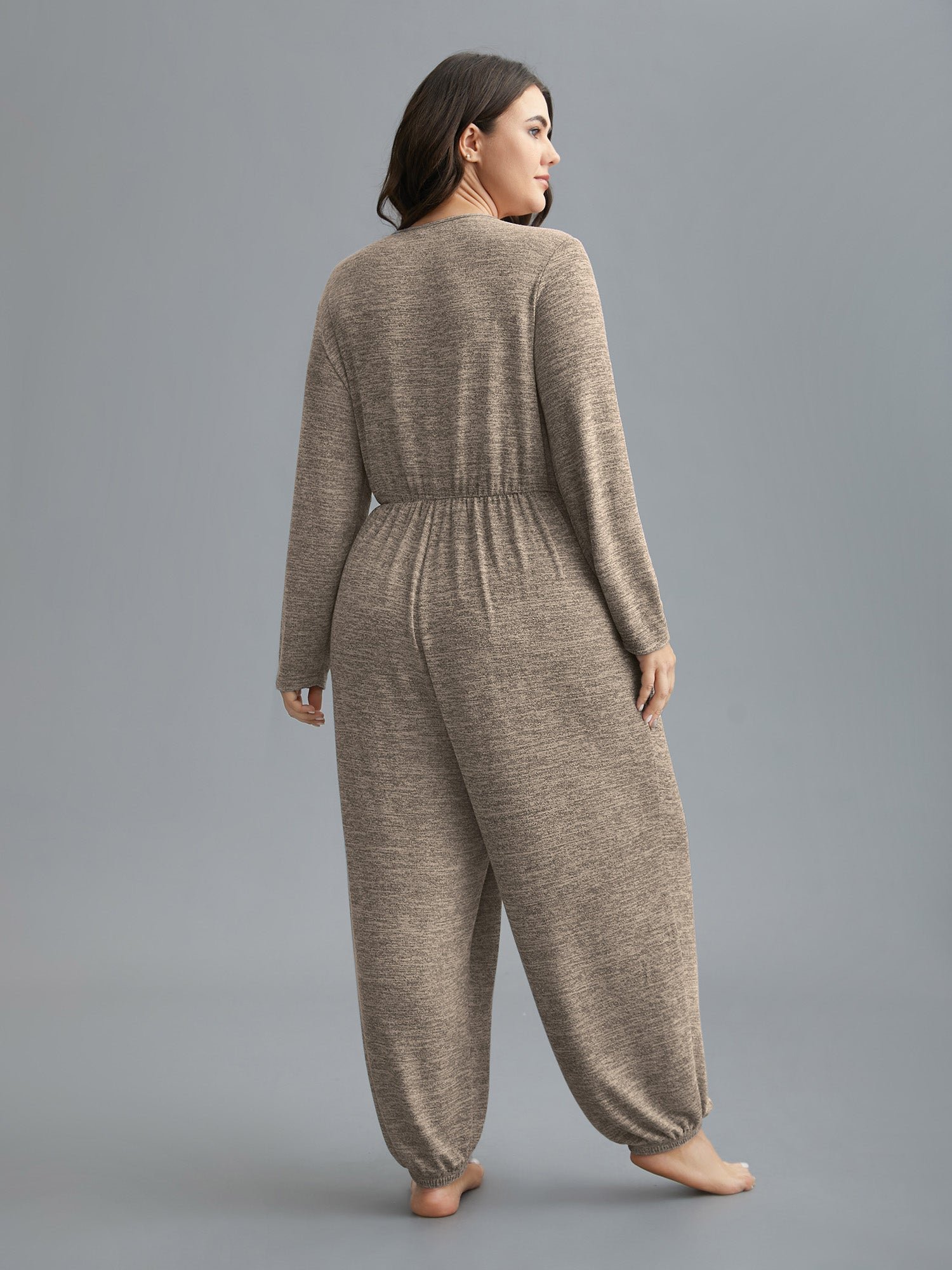 Elastic Waist Overlap Collar Lounge Jumpsuit - Image 47