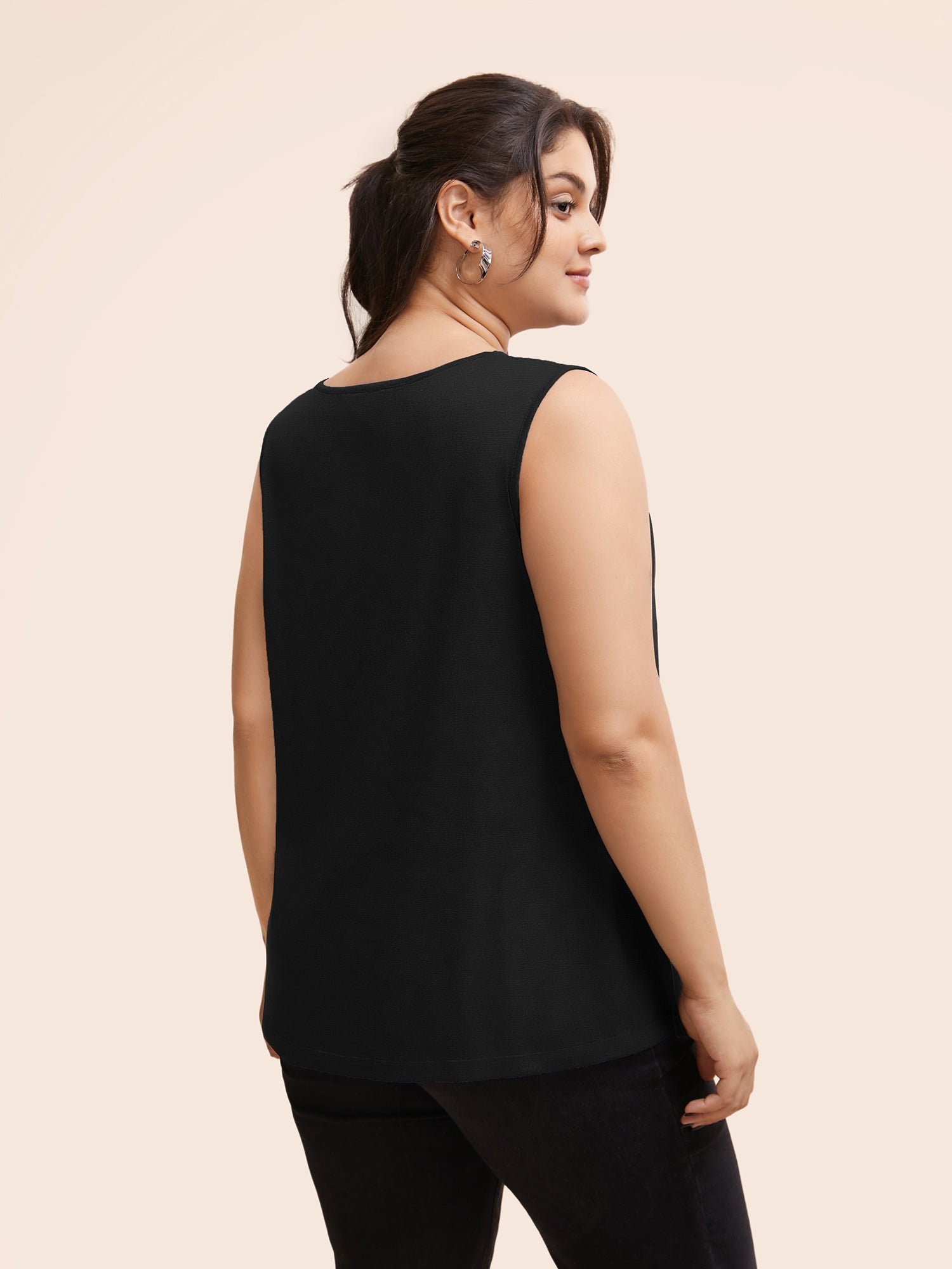 Solid Heather Pleated Split Hem Tank Top - Image 4