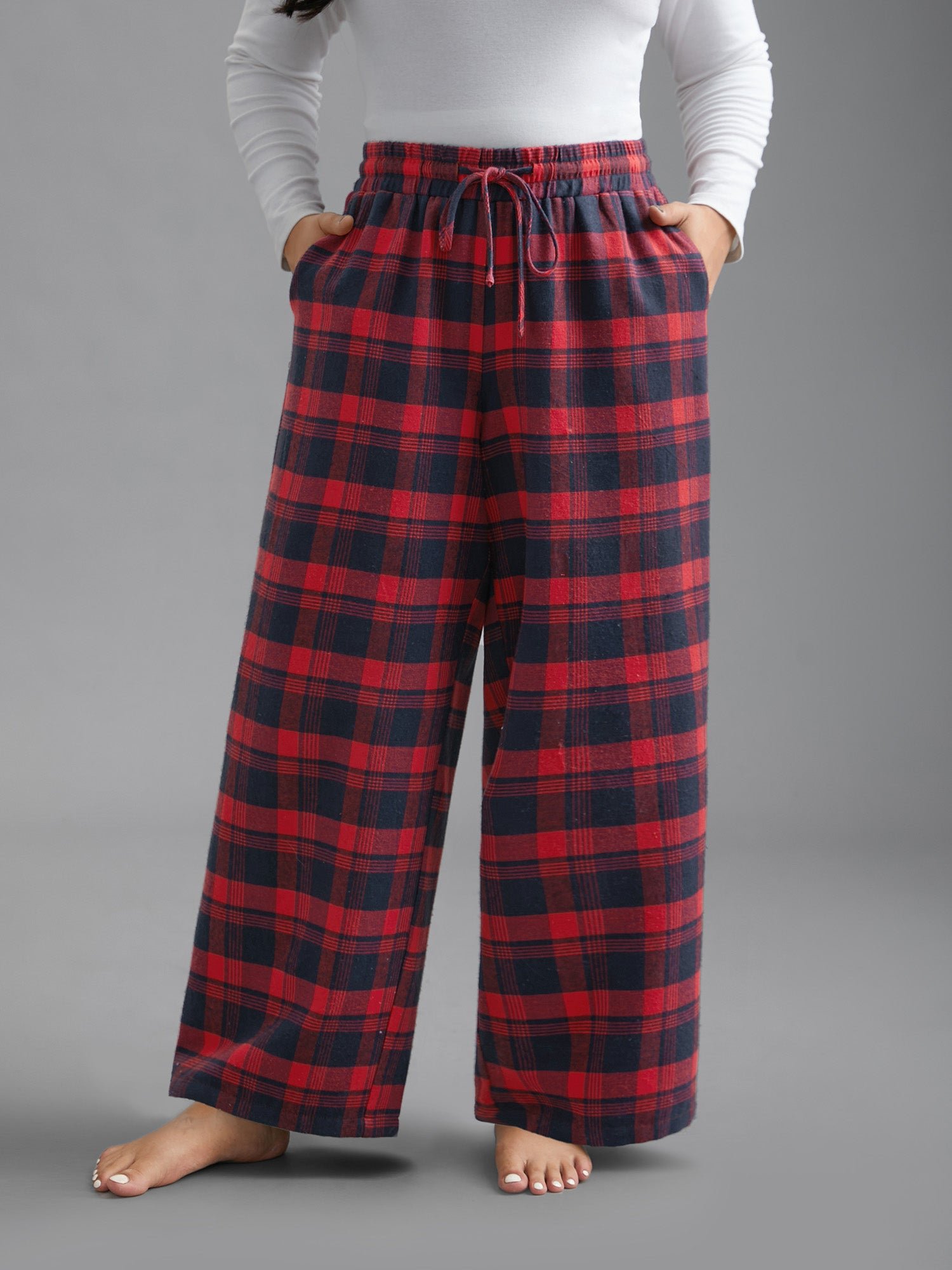 Plaid Drawstring Elastic Waist Lounge Bottoms - Image 9