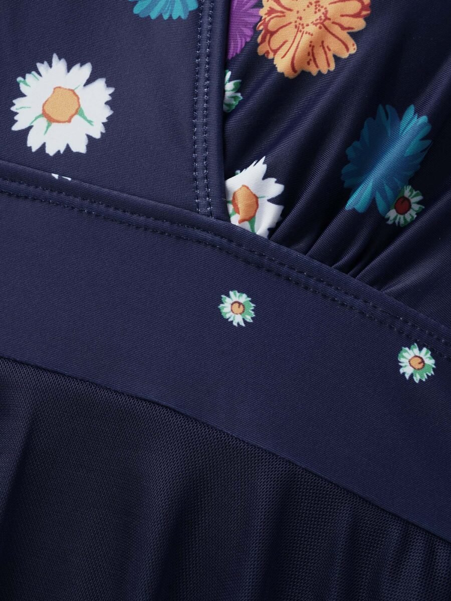 Overlap Collar Floral Patchwork Mesh Swim Dress - Image 5