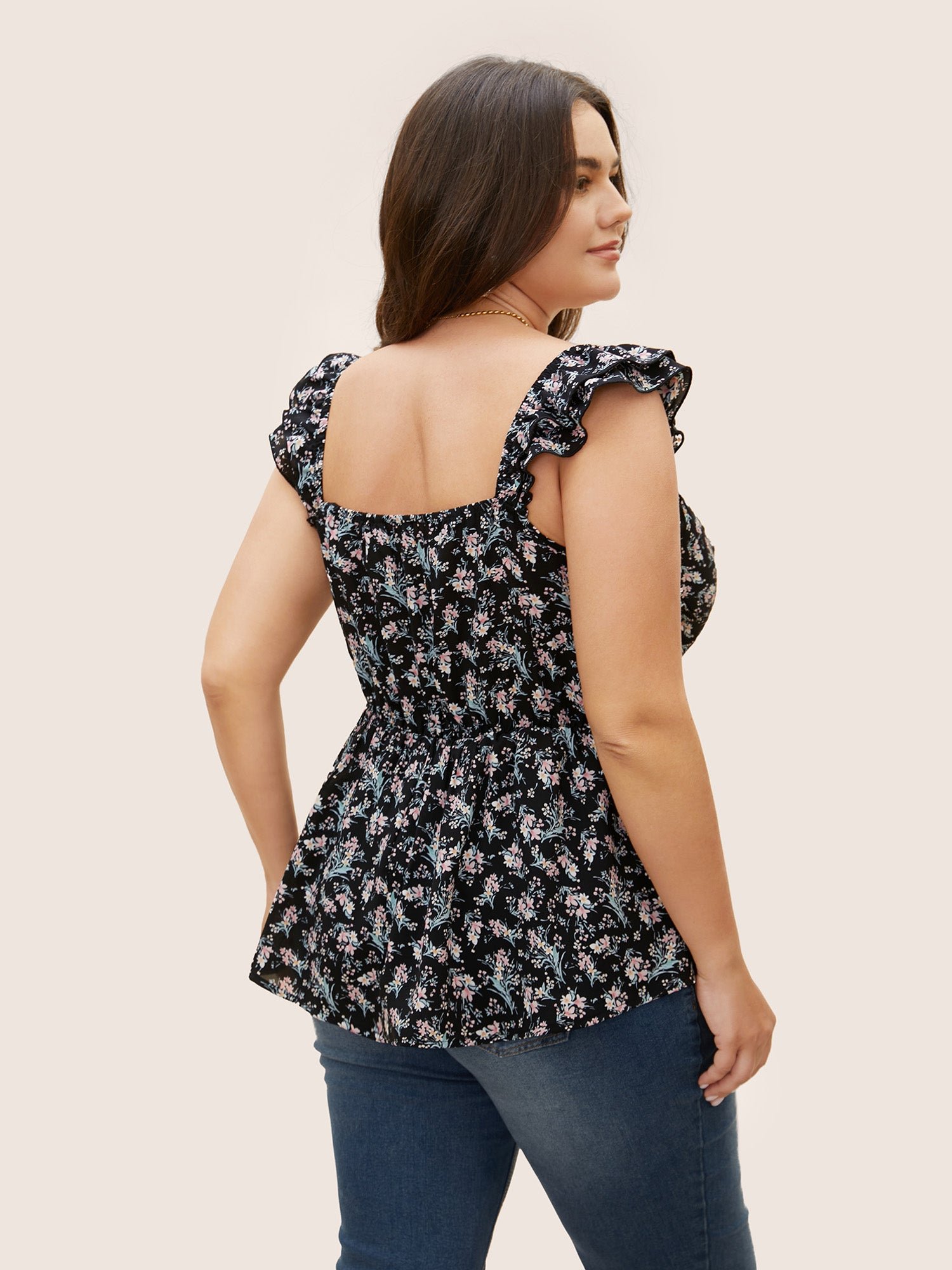 Ditsy Floral Tiered Ruffles Lace Trim Tank Top - Image 6