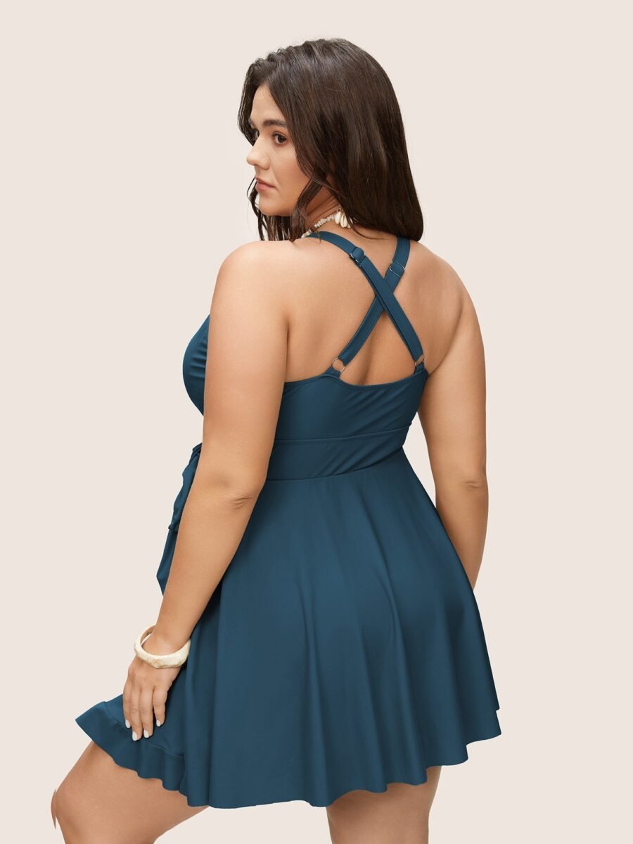 Plain Ties Wrap Flutters Swim Dress - Image 2