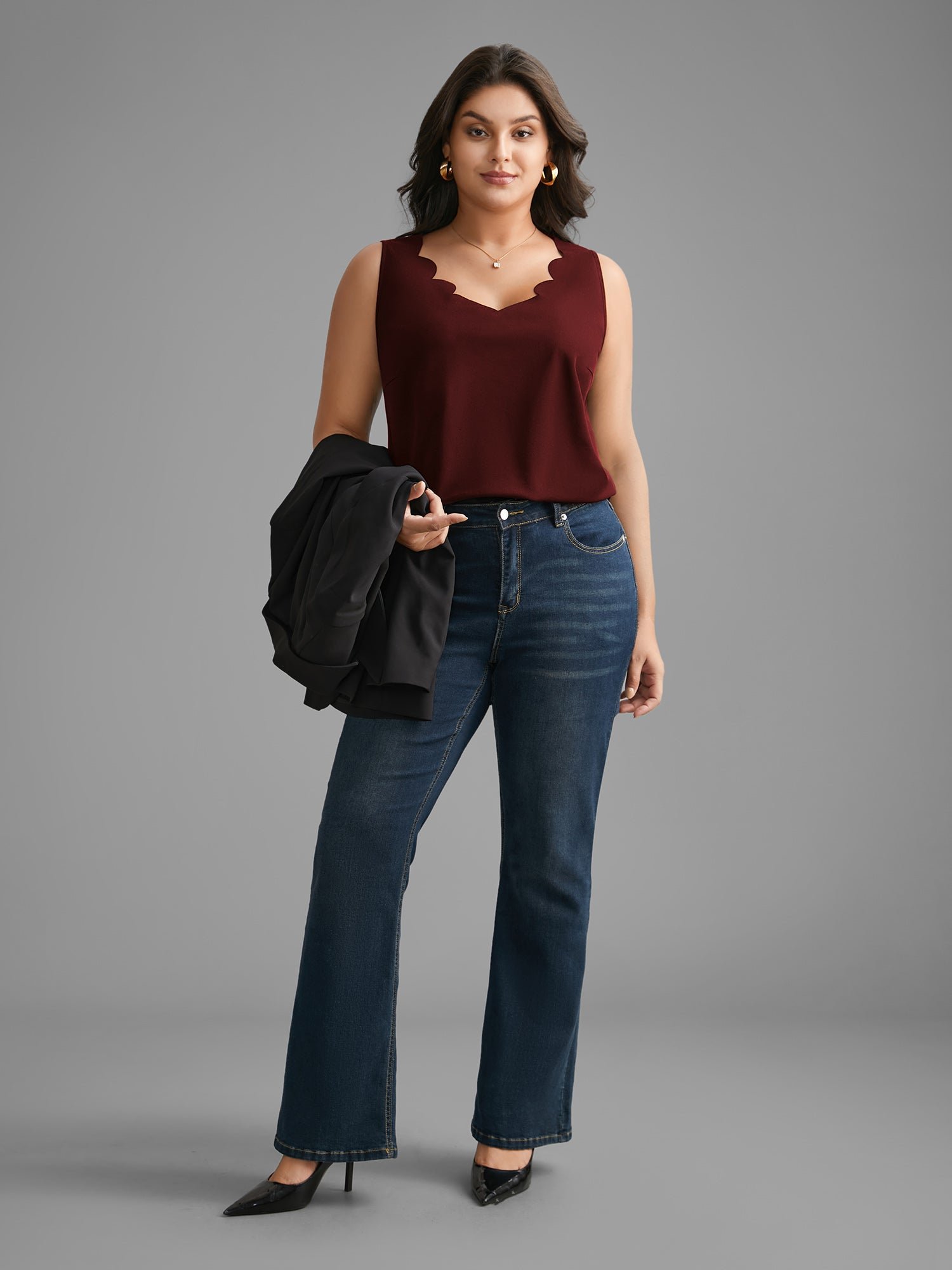 Solid V Neck Laser Cut Tank Top - Image 5