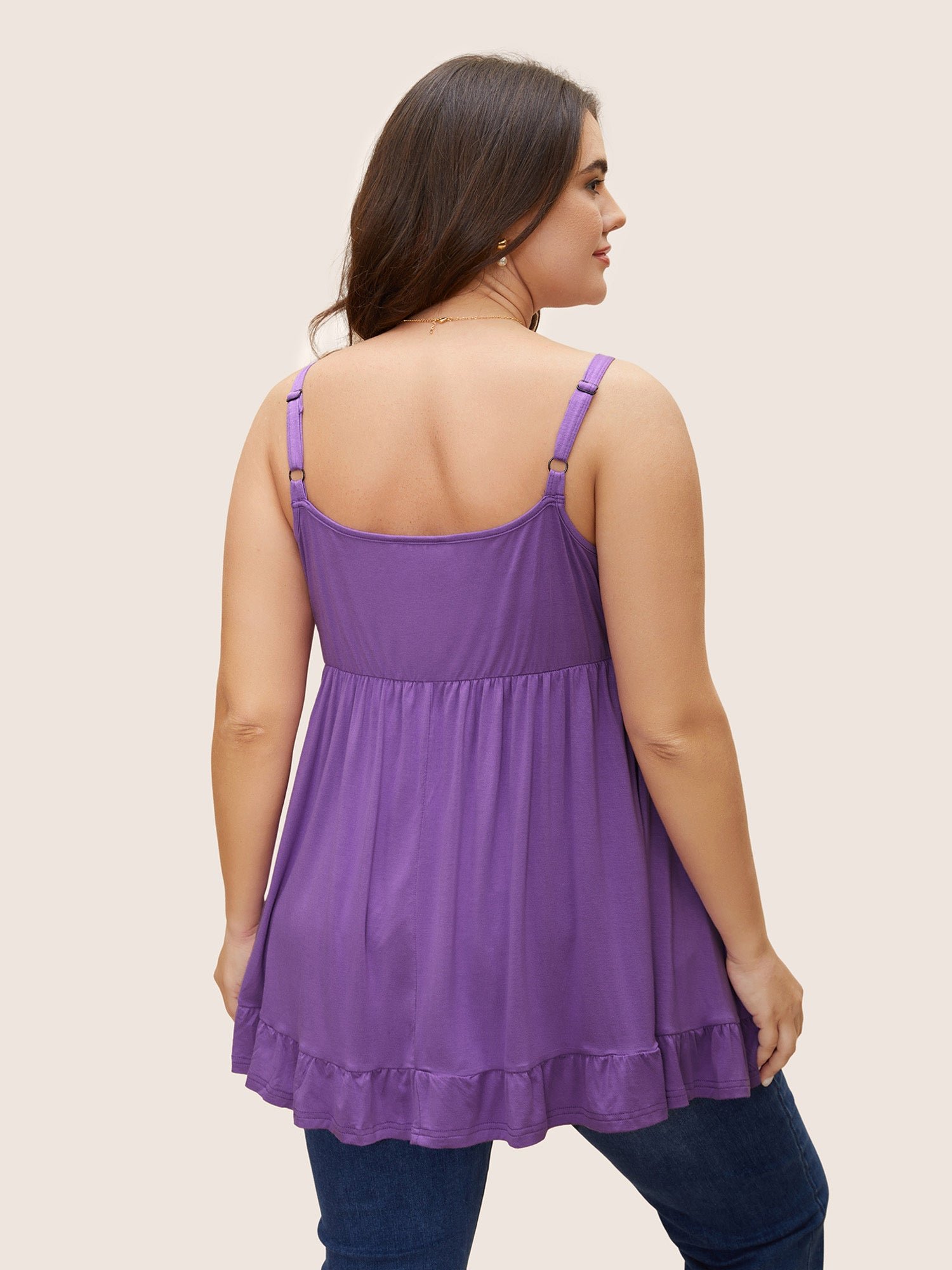 Plain Contrast Lace Ruffle Hem Cami Top - Image 16