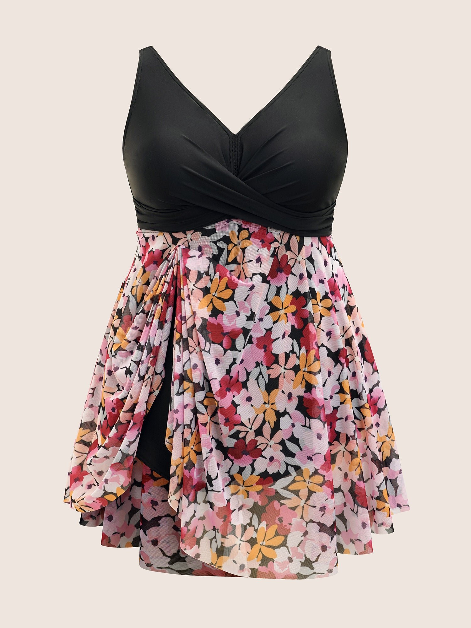 Floral Patchwork Mesh Crossover Swim Dress - Image 7