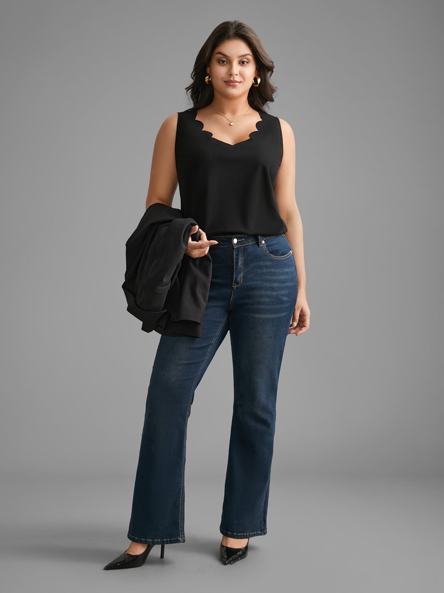 Solid V Neck Laser Cut Tank Top - Image 2