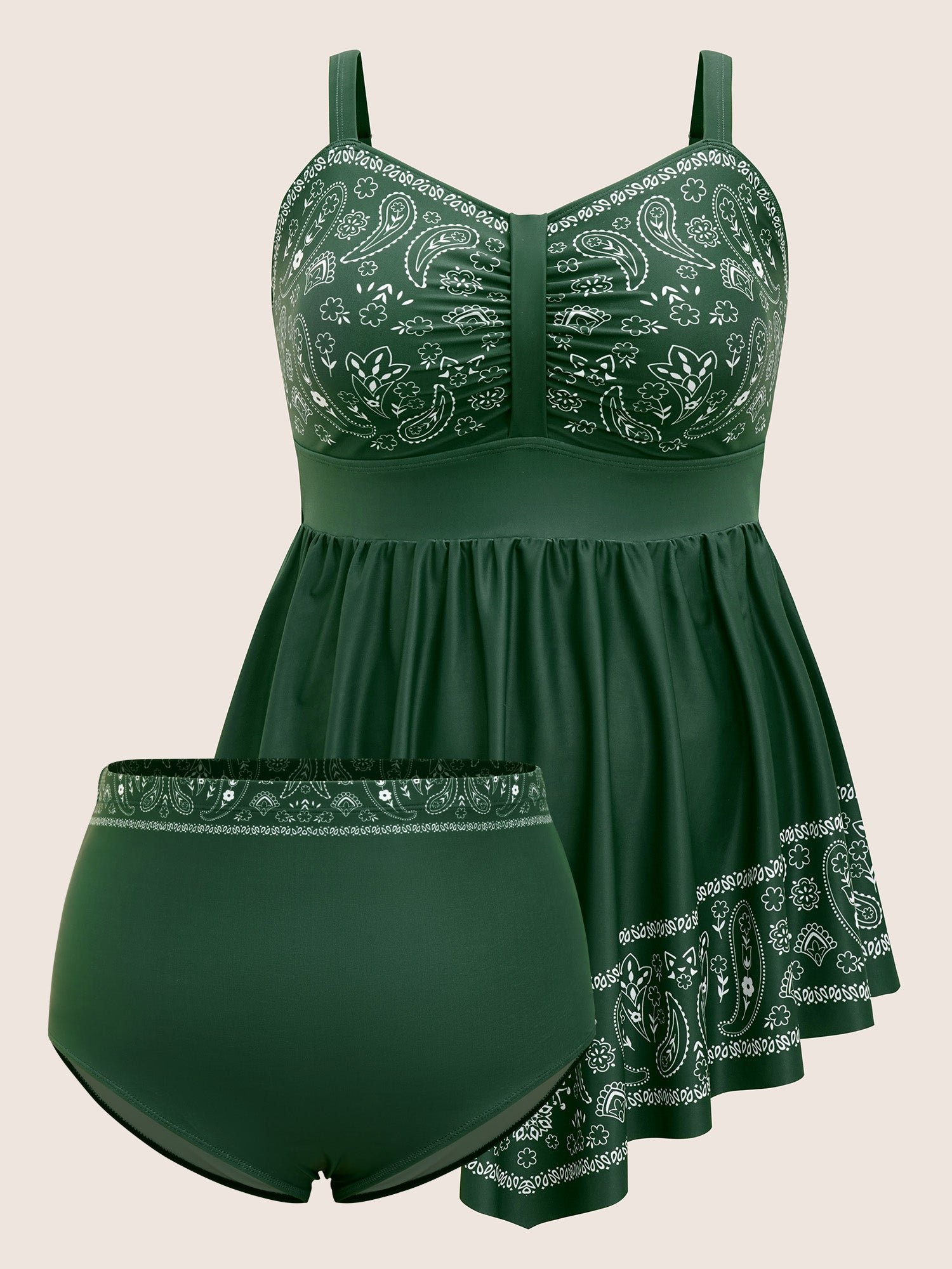 Paisley Print Ruched Adjustable Straps Swim Dress - Image 9