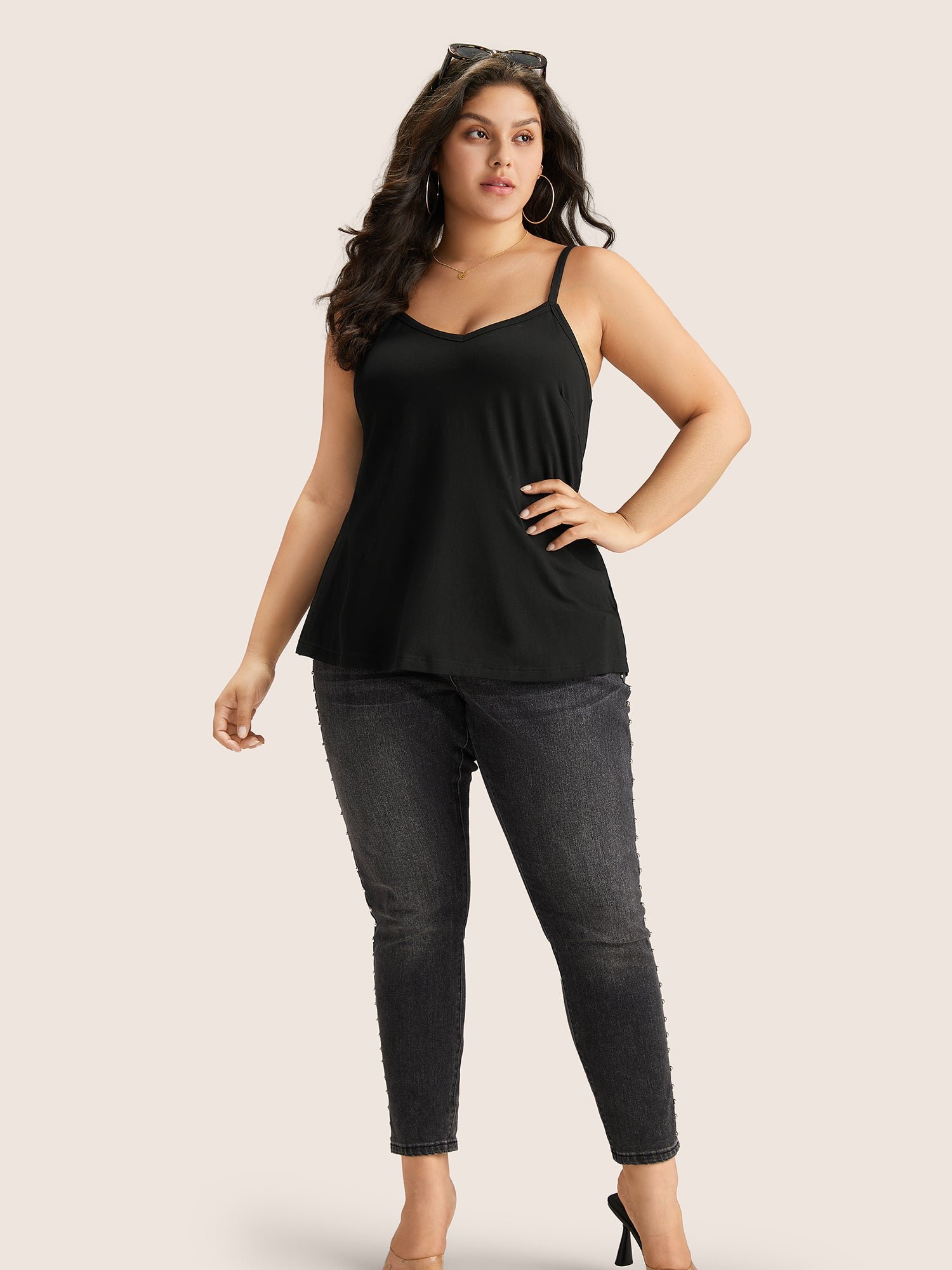 Cotton Plain Adjustable Straps Cami Top - Image 5