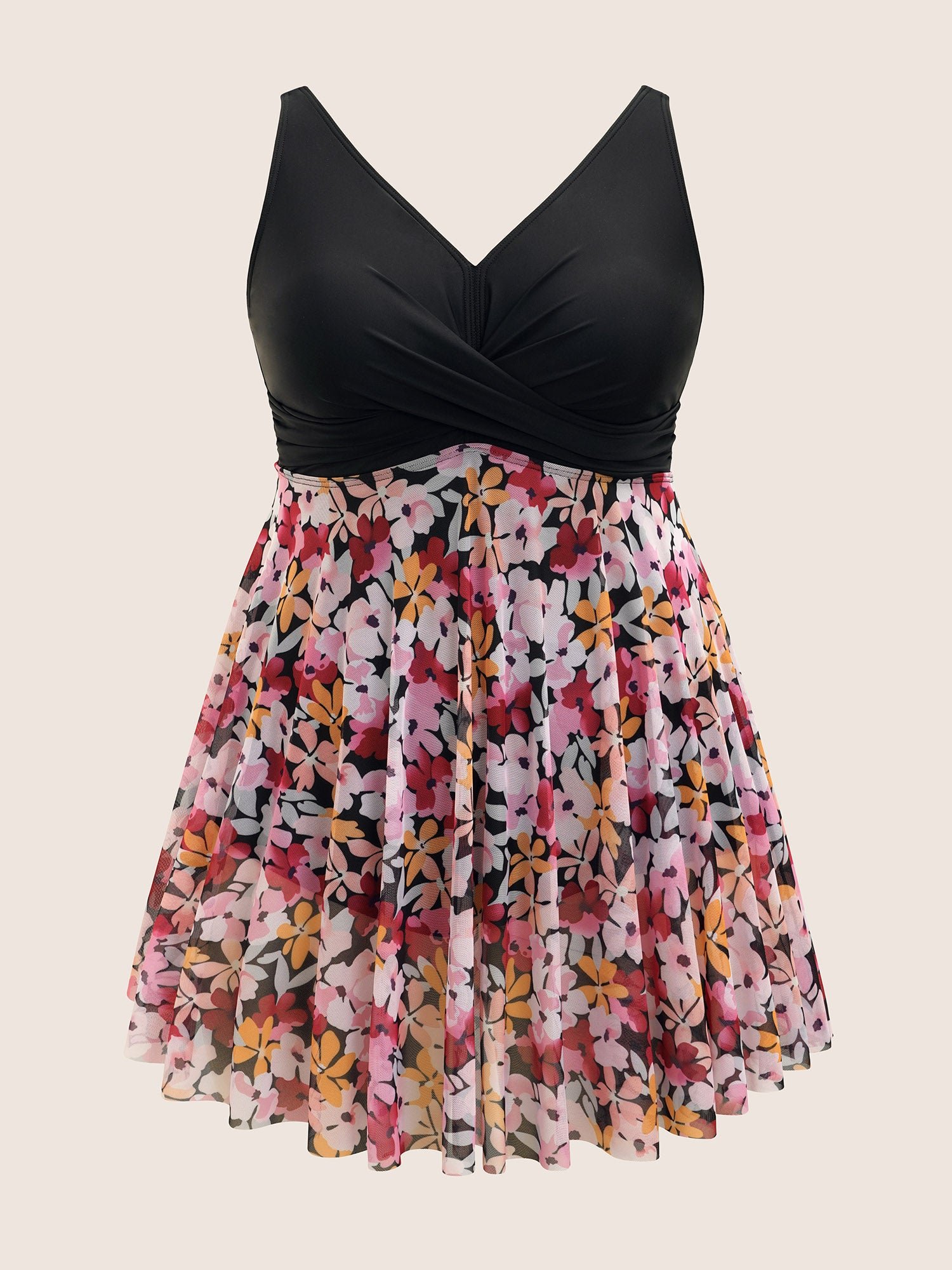 Floral Patchwork Mesh Crossover Swim Dress - Image 8