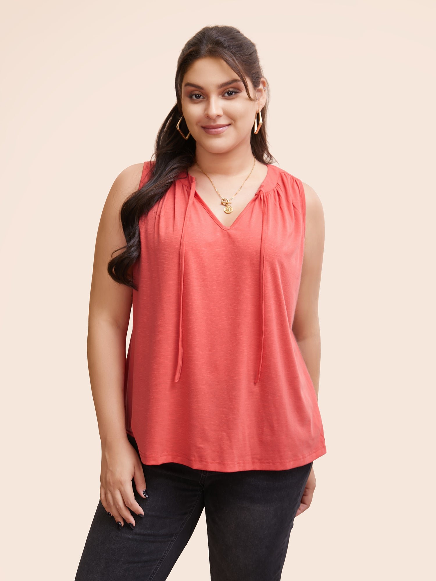 Solid Tie Knot Gathered Tank Top - Image 2