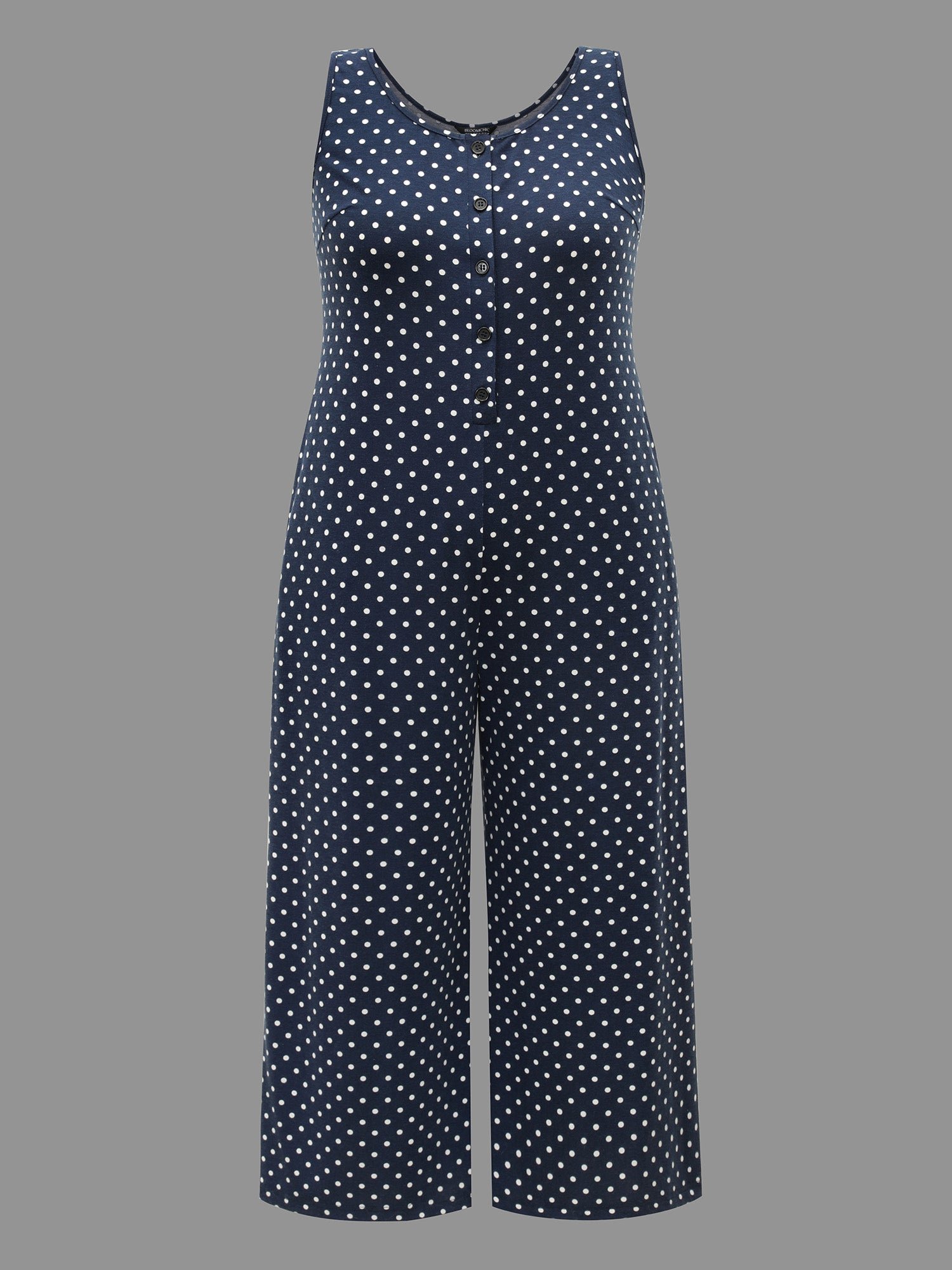 U Neck Polka Dot Button Up Sleep Jumpsuit - Image 7