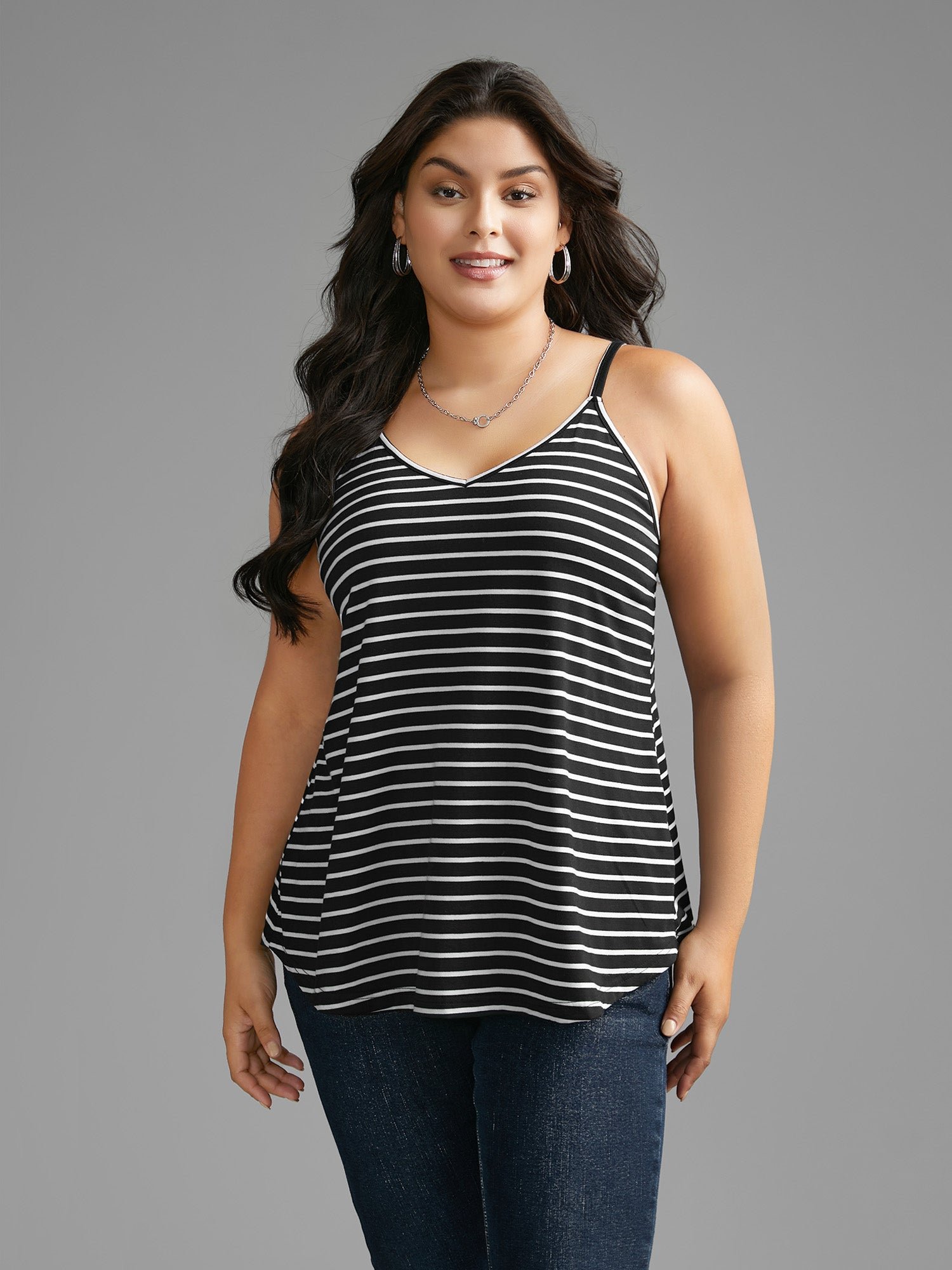 Striped Curved Hem Cami Top - Image 3