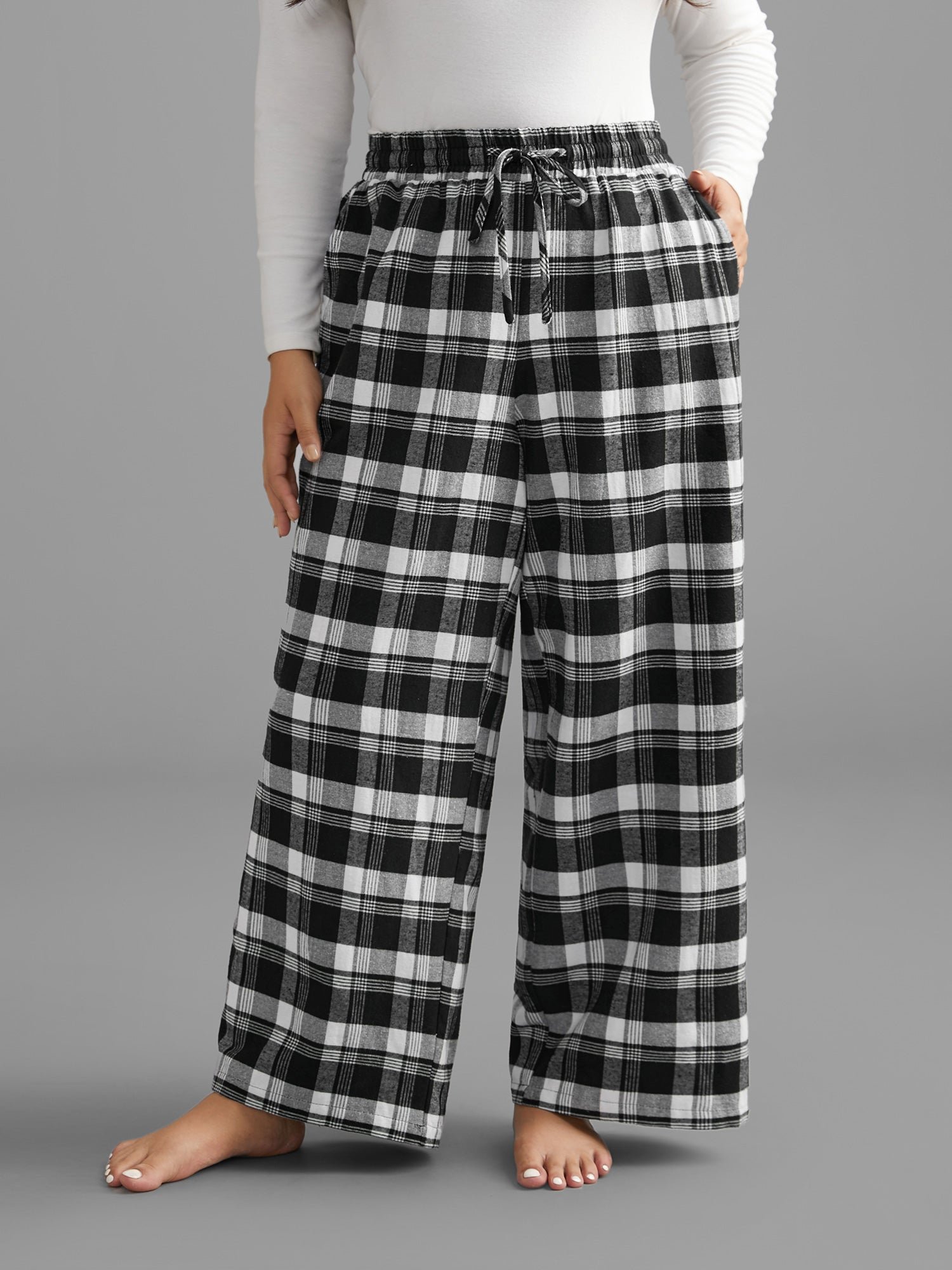 Plaid Drawstring Elastic Waist Lounge Bottoms