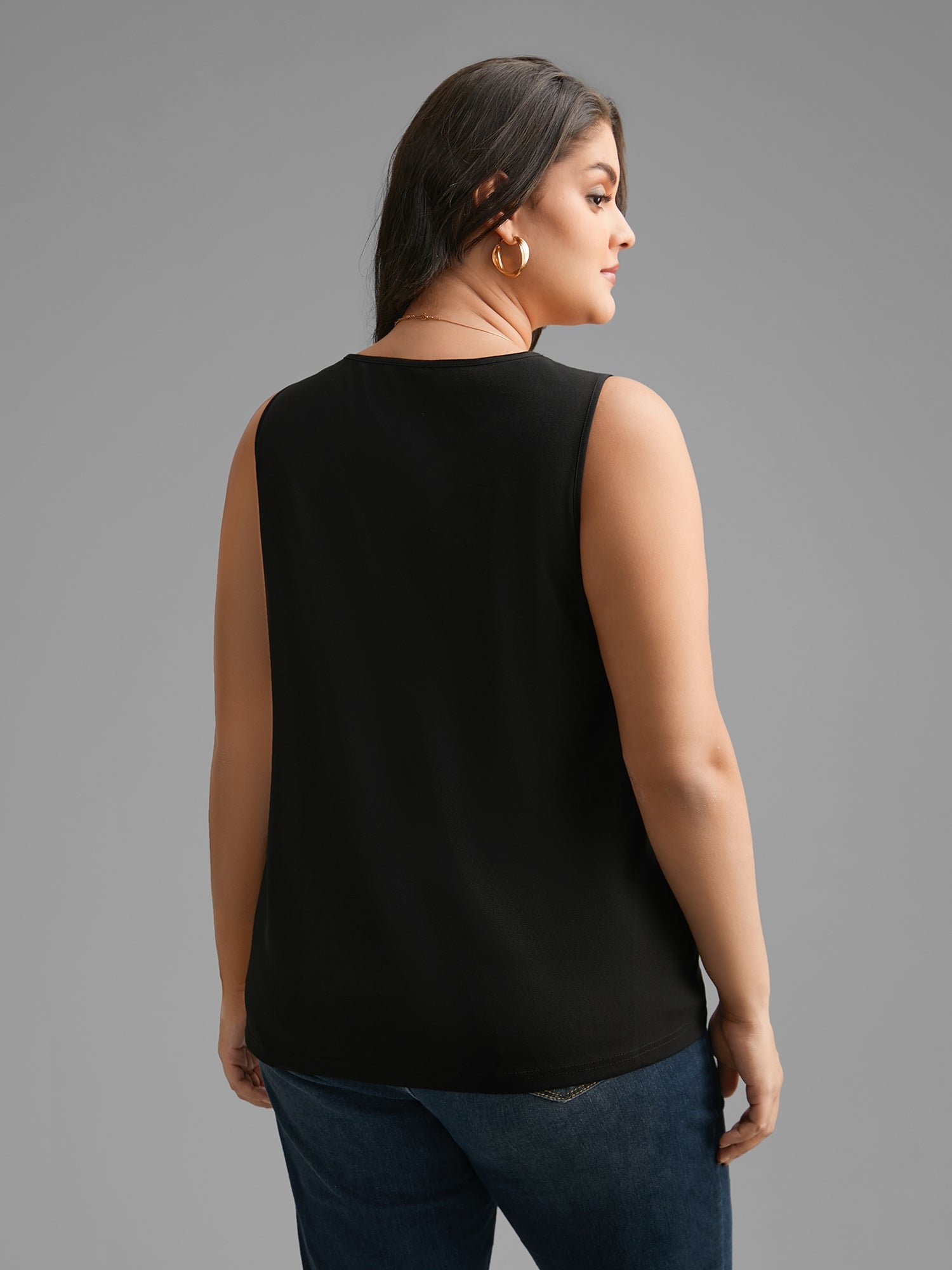 Solid V Neck Laser Cut Tank Top - Image 3