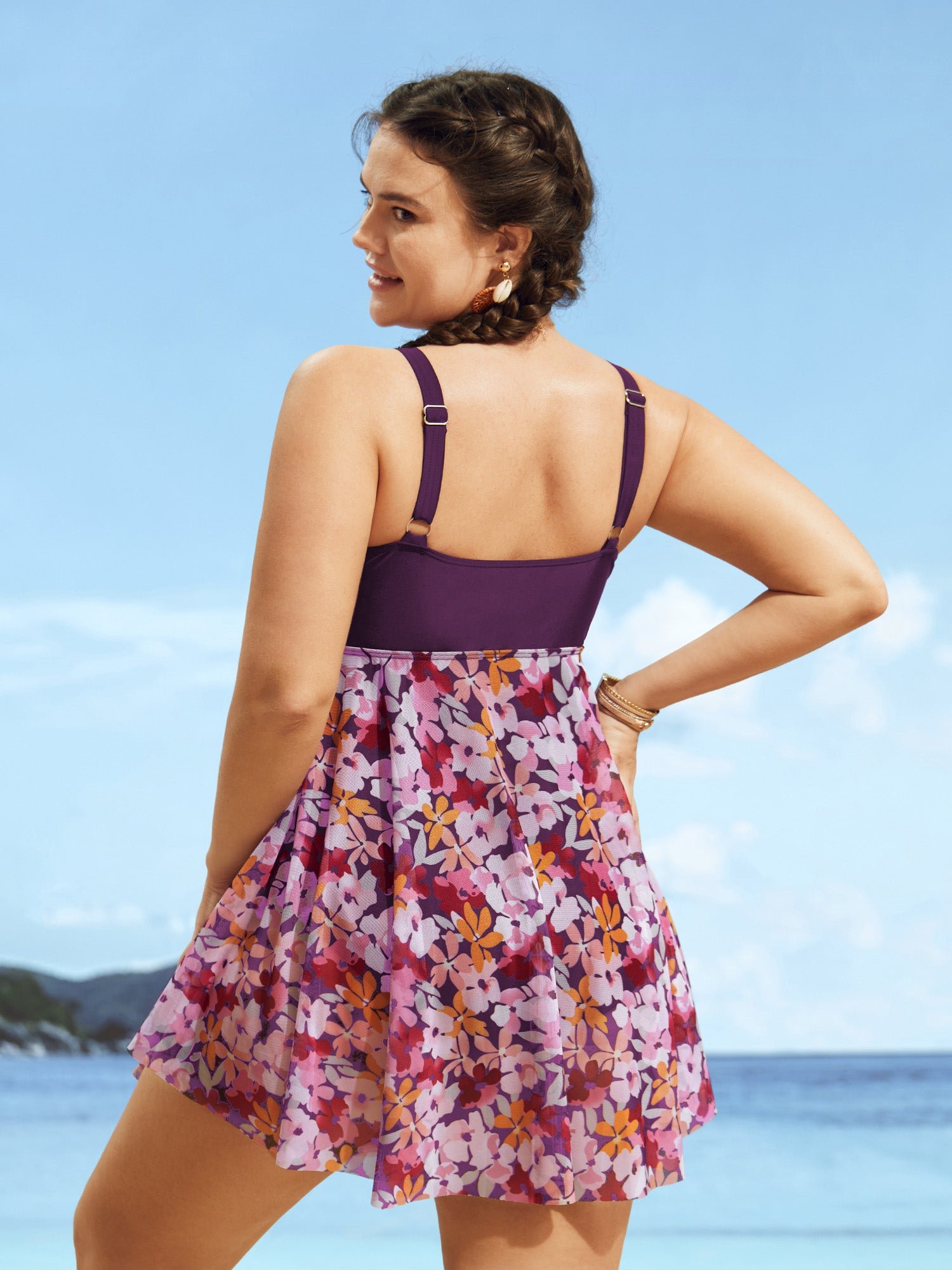 Floral Patchwork Mesh Crossover Swim Dress - Image 10