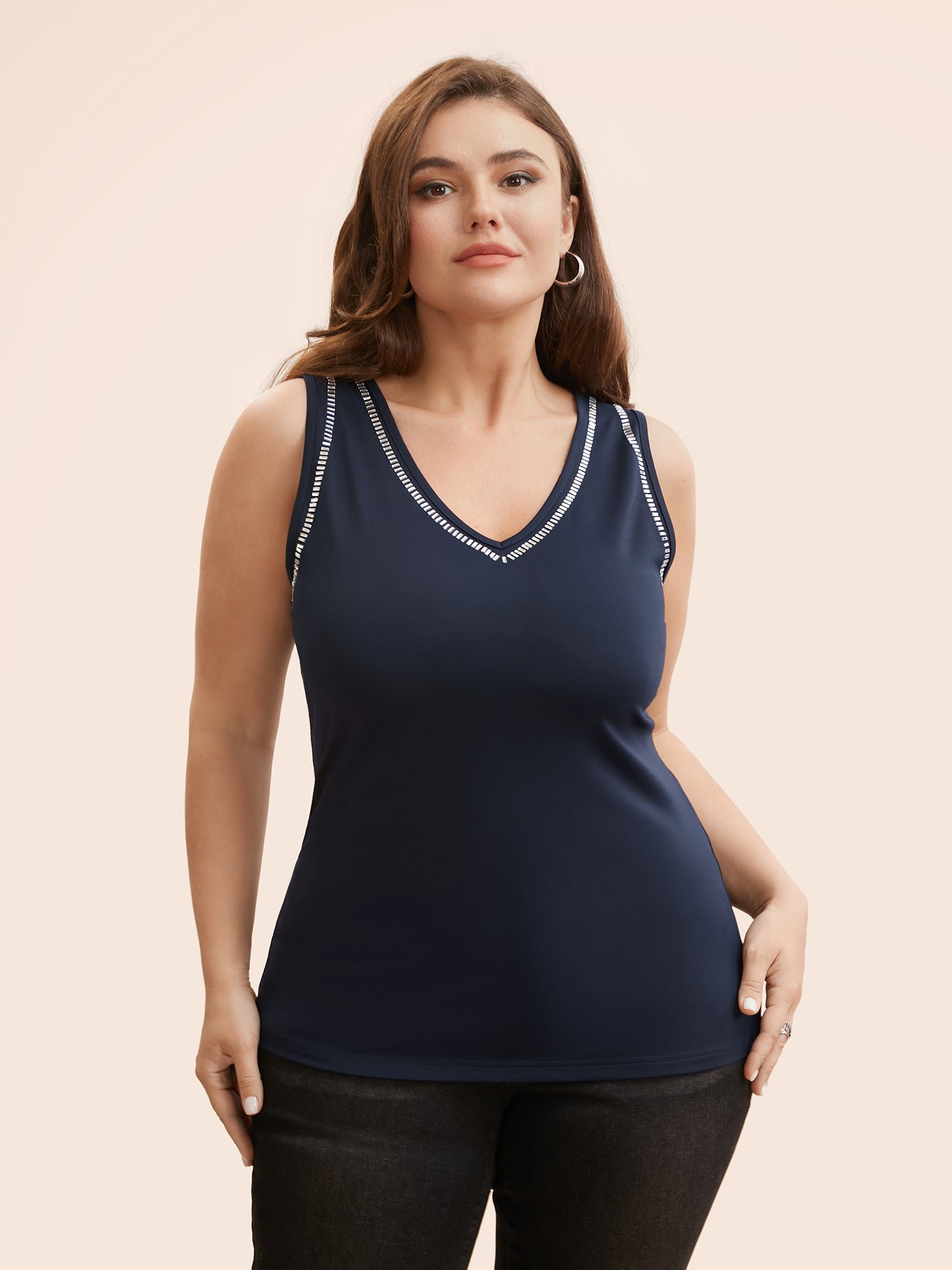 V Neck Rhinestone Detail Tank Top