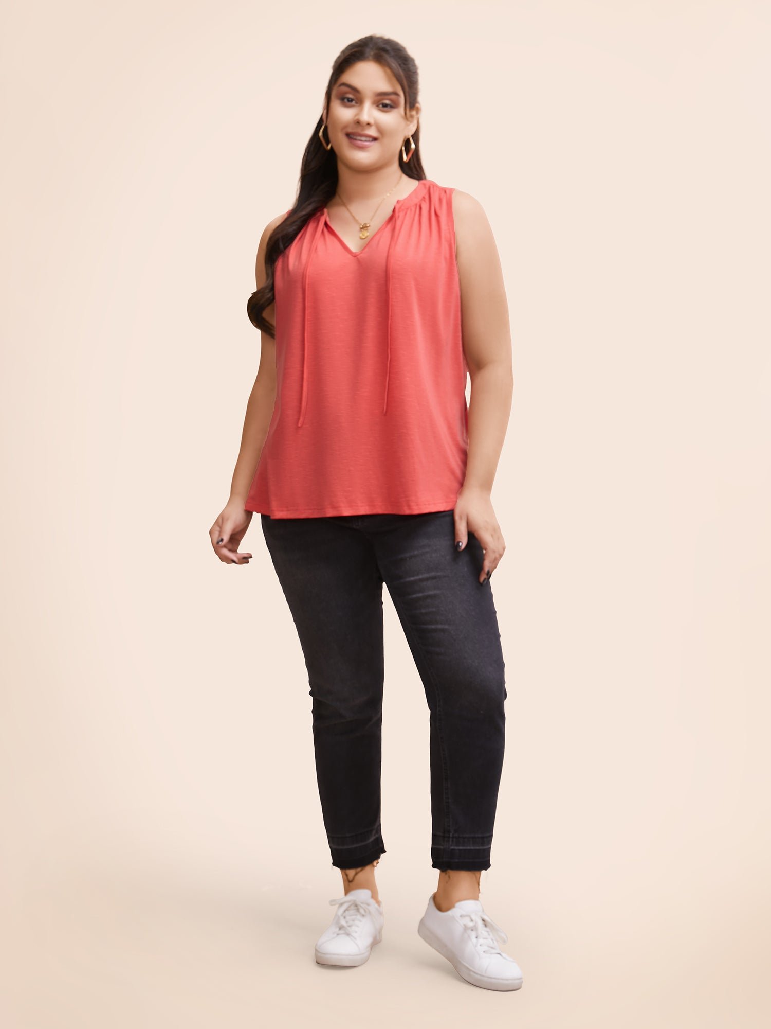 Solid Tie Knot Gathered Tank Top - Image 3