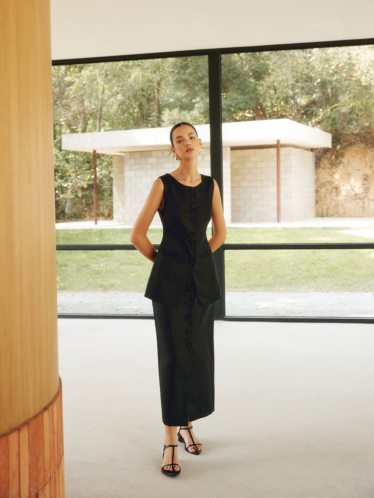 Basic Linen Blends Solid Vest - Image 3