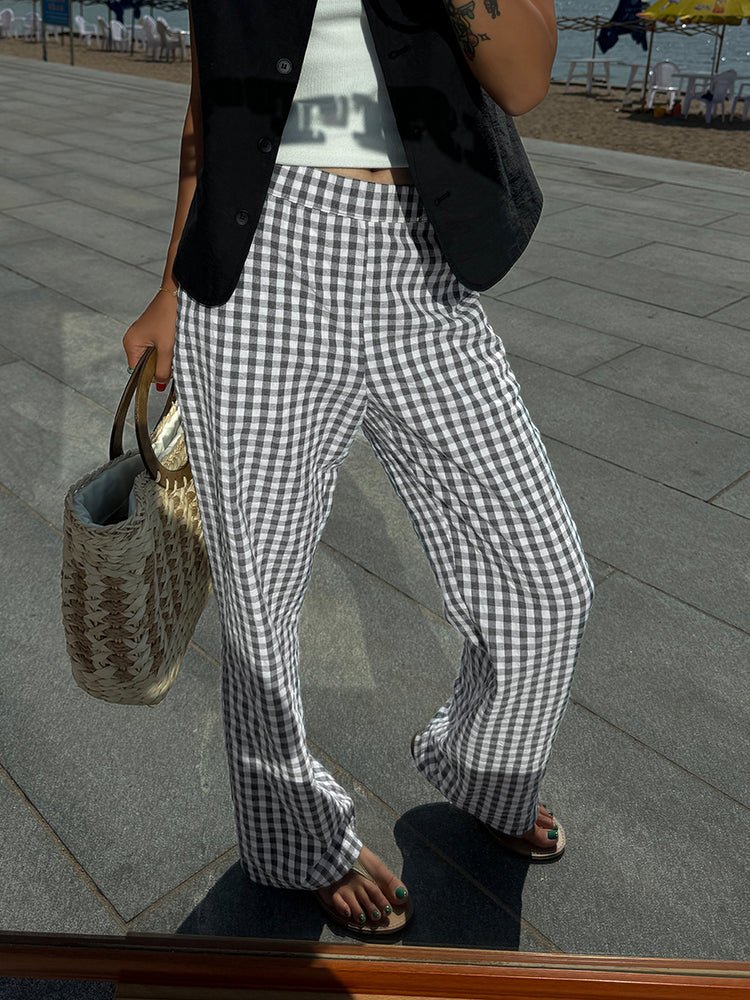 Casual Plaid Wide Leg Pants - Image 2