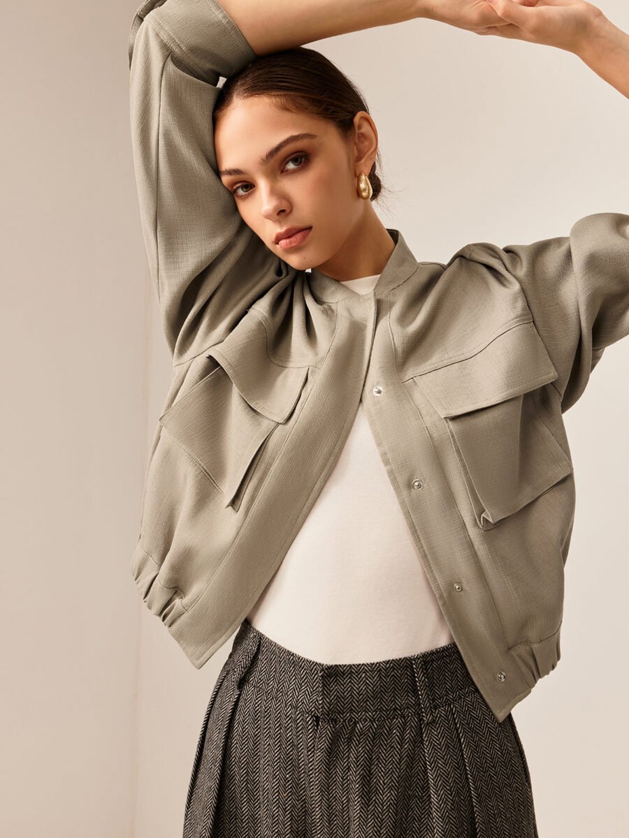 Plain Long Sleeve Cargo Jacket - Image 5