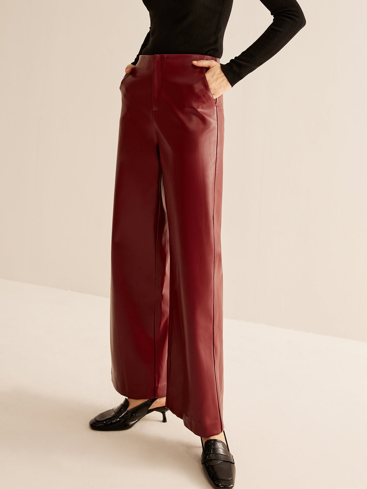 Retro Regular PU Leather Pants - Image 3