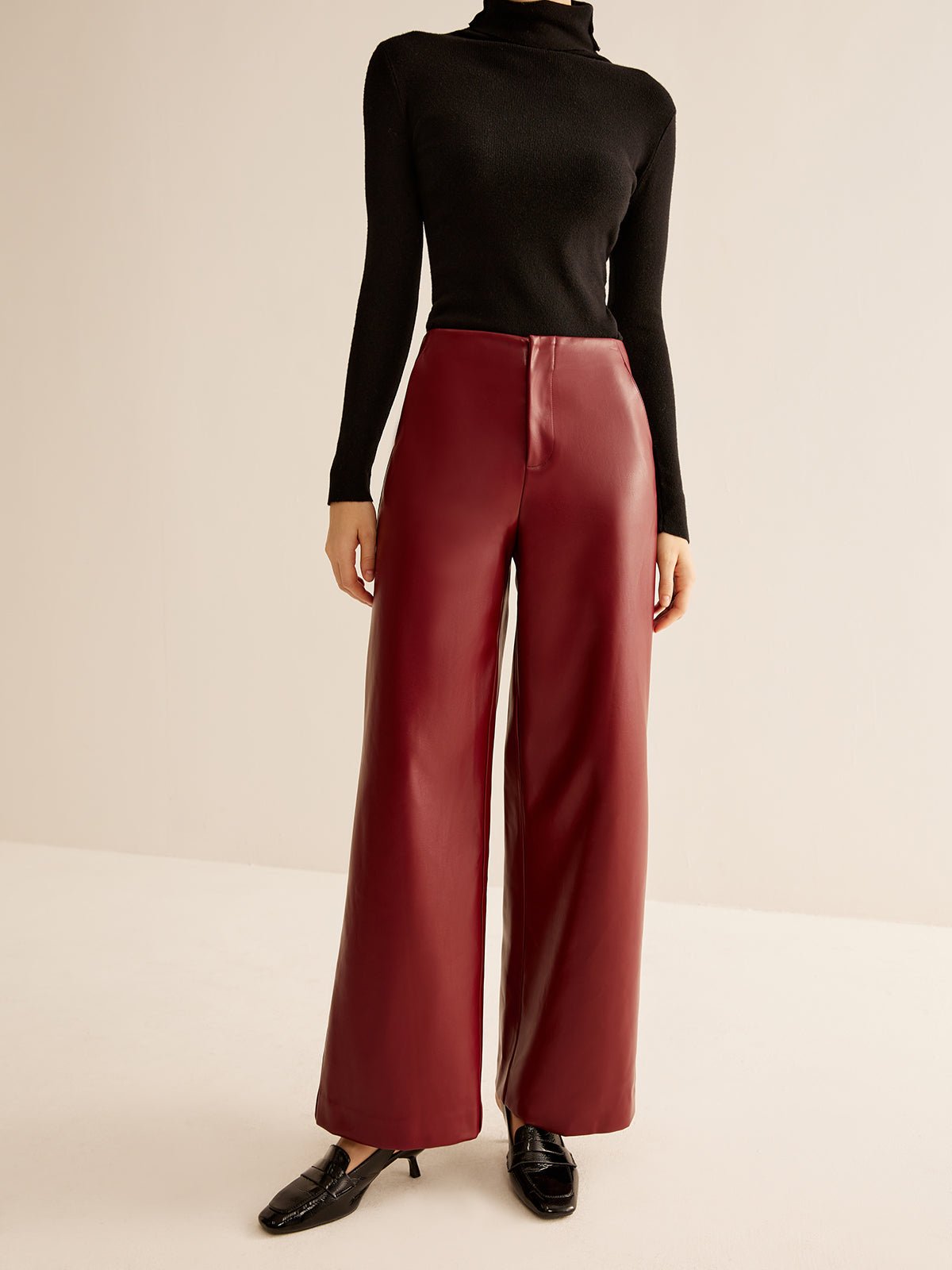 Retro Regular PU Leather Pants - Image 2
