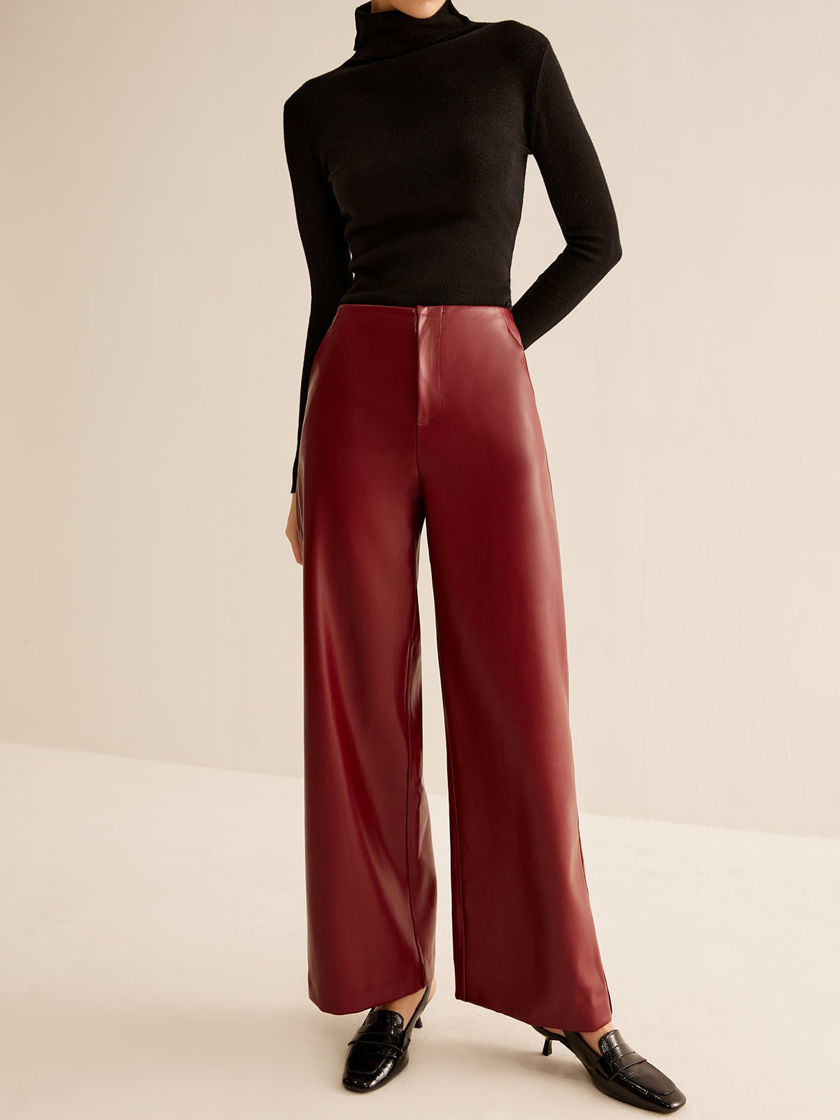 Retro Regular PU Leather Pants - Image 4